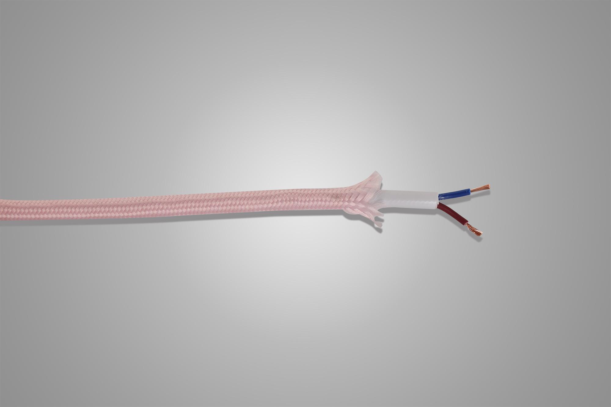 Cavo 1m Pink Braided 2 Core 0.75mm Cable VDE Approved (qty ordered will be supplied as one continuous length)