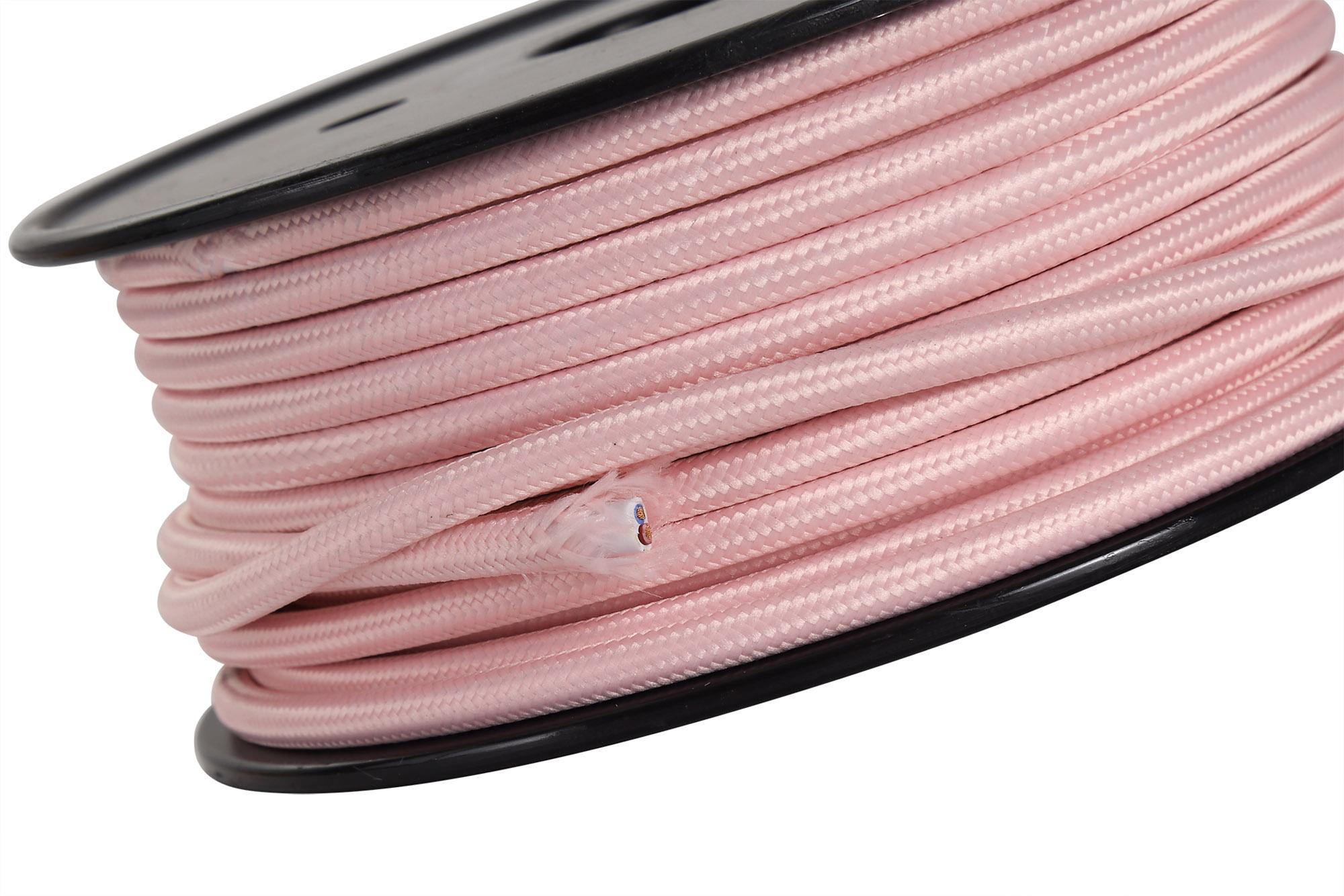 Cavo 1m Pink Braided 2 Core 0.75mm Cable VDE Approved (qty ordered will be supplied as one continuous length)