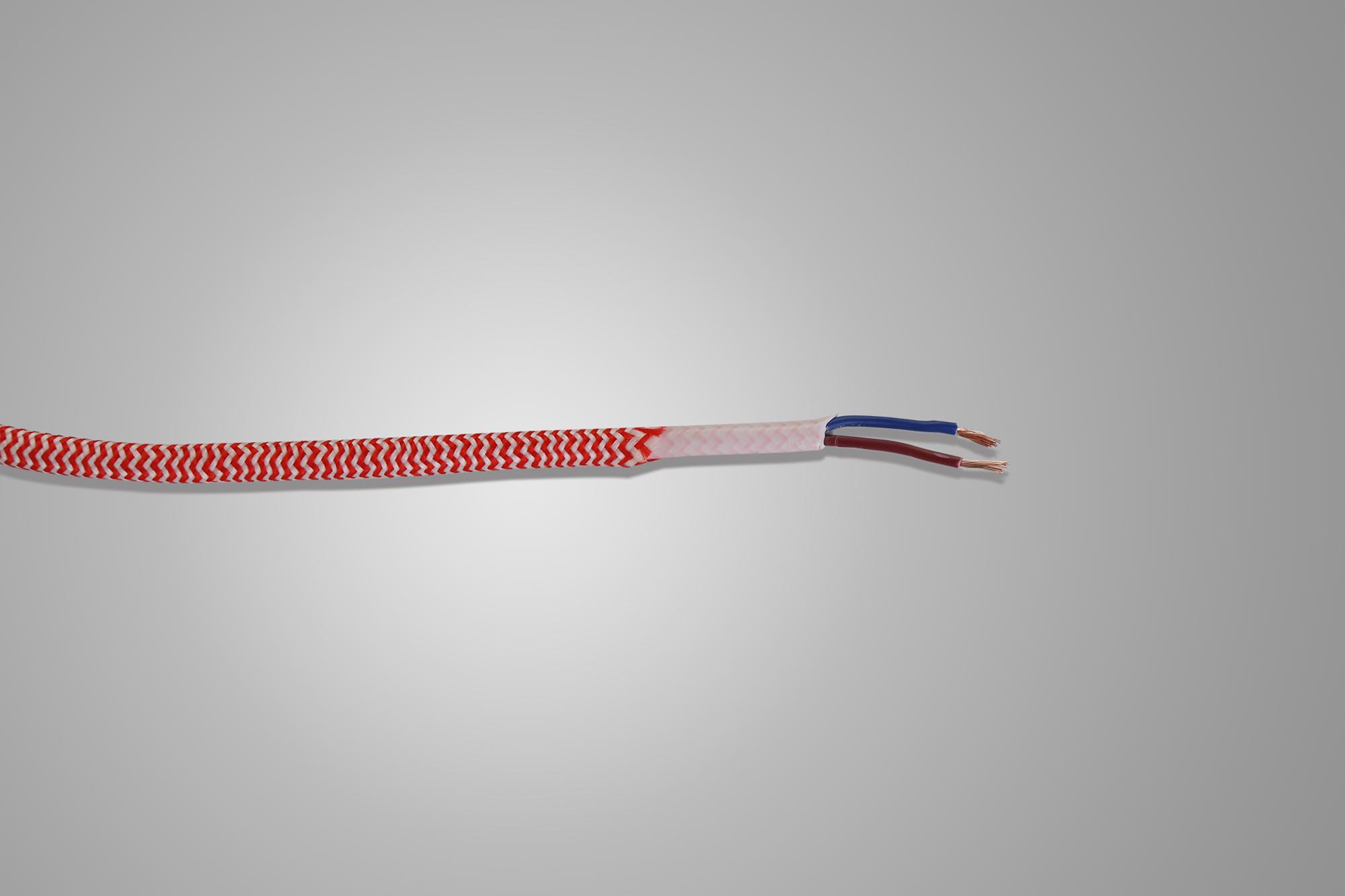 Cavo 1m Red & White Wave Stripes Braided 2 Core 0.75mm Cable VDE Approved (qty ordered will be supplied as one continuous length)