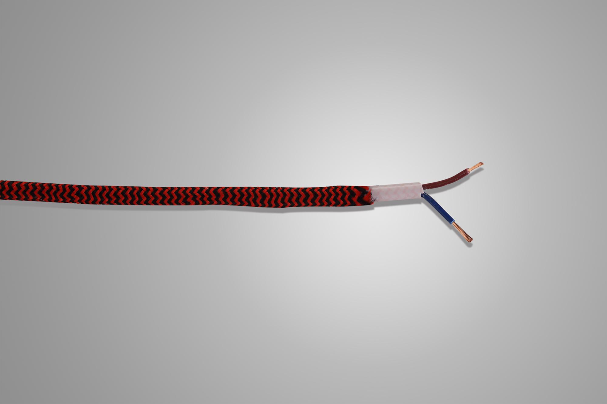 Cavo 1m Red & Black Wave Stripes Braided 2 Core 0.75mm Cable VDE Approved (qty ordered will be supplied as one continuous length)