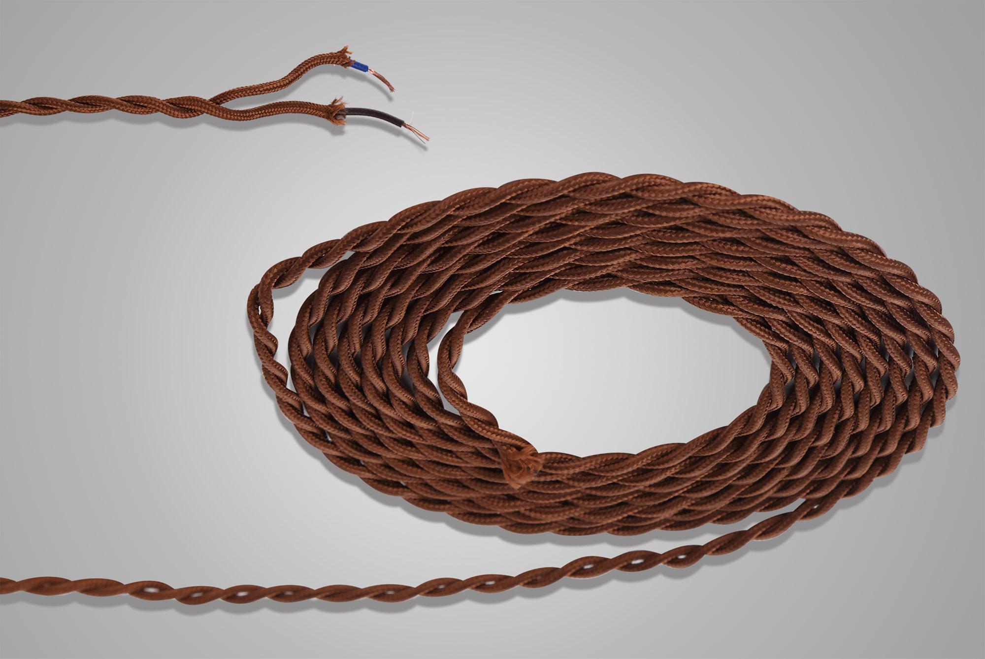 Cavo 1m Red Brown Braided Twisted 2 Core 0.75mm Cable VDE Approved (qty ordered will be supplied as one continuous length)