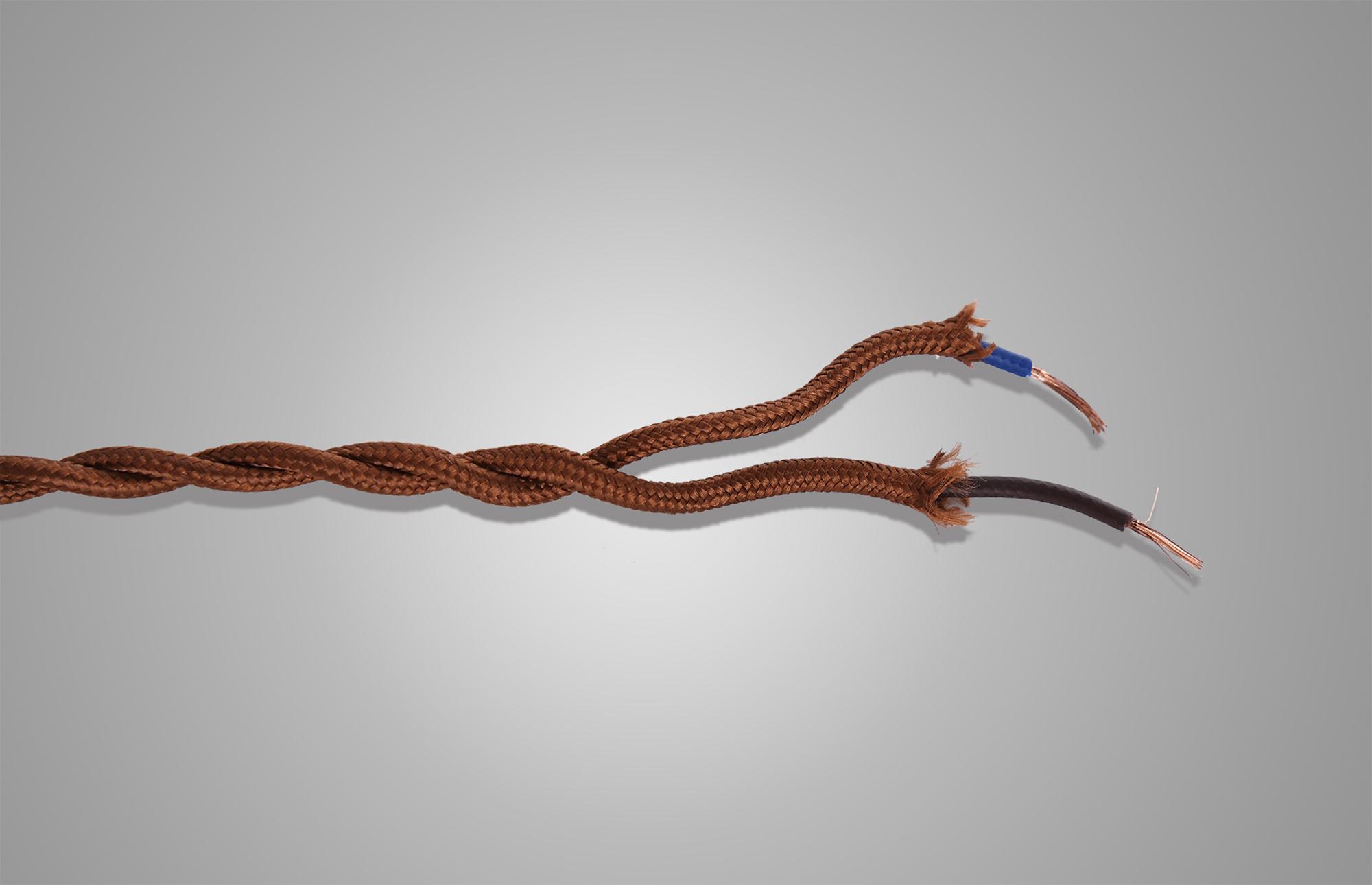 Cavo 1m Red Brown Braided Twisted 2 Core 0.75mm Cable VDE Approved (qty ordered will be supplied as one continuous length)