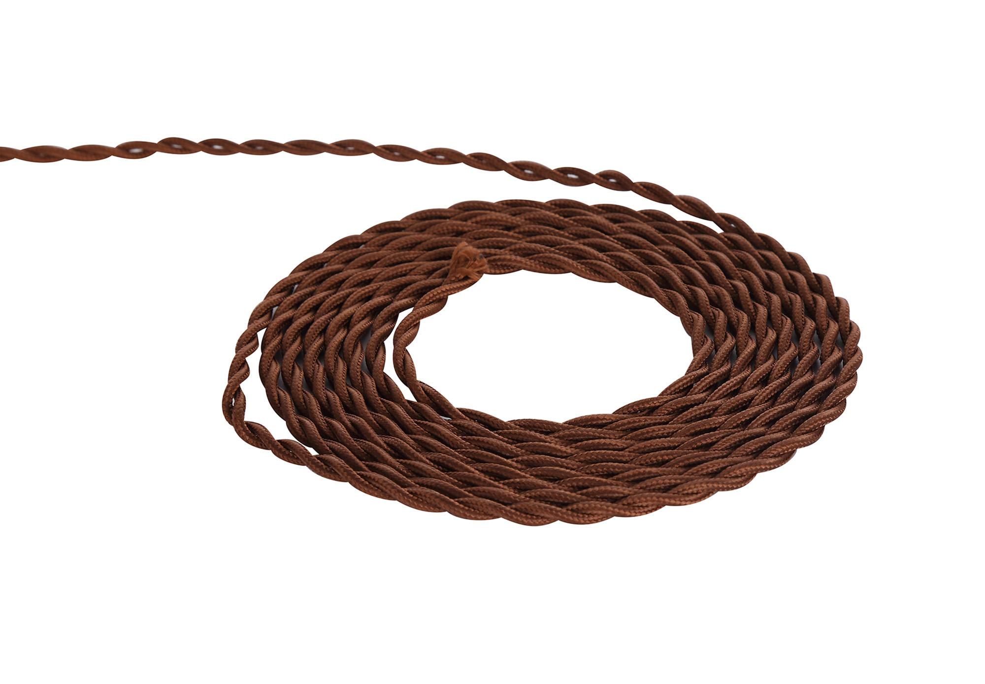 Cavo 1m Red Brown Braided Twisted 2 Core 0.75mm Cable VDE Approved (qty ordered will be supplied as one continuous length)