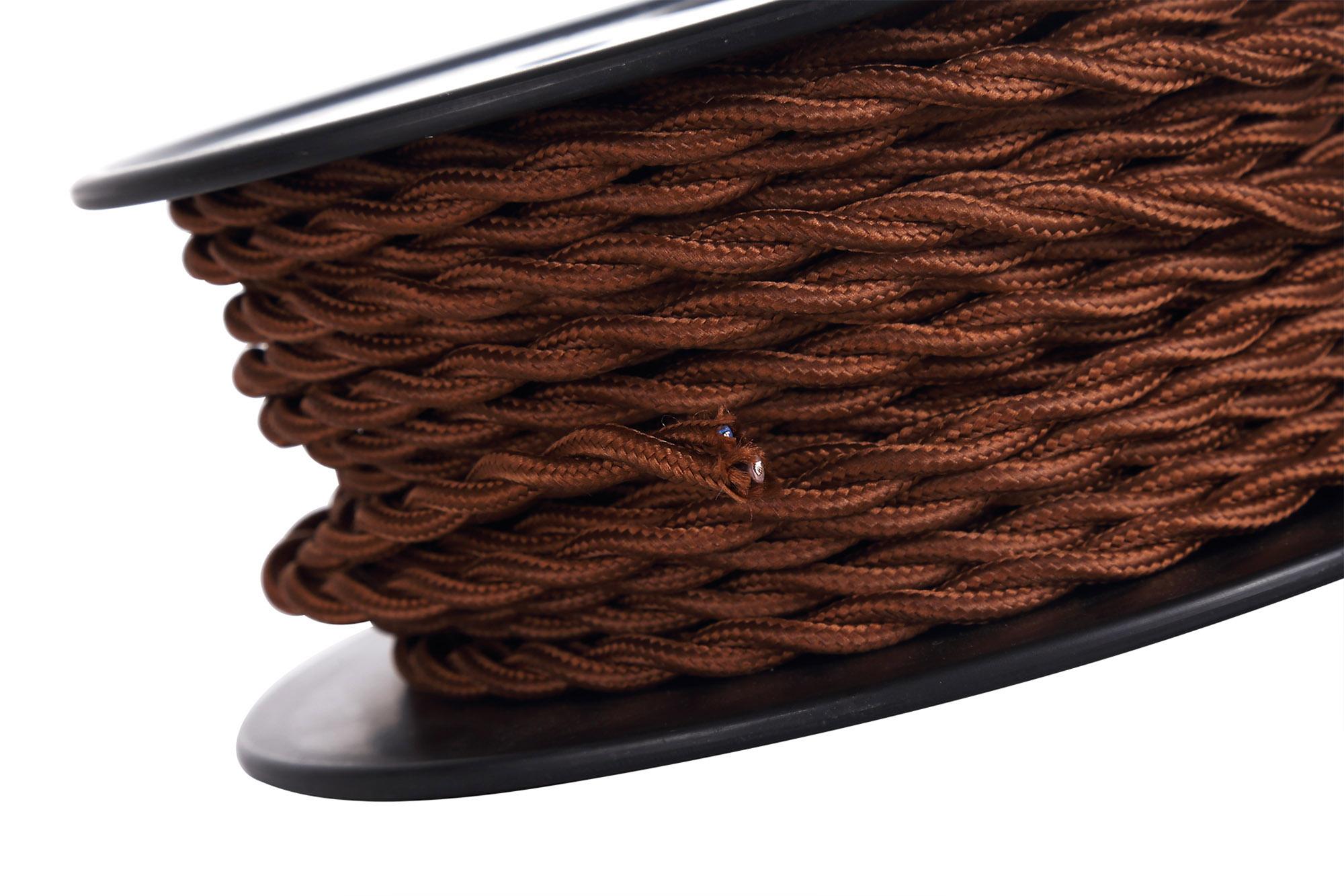 Cavo 1m Red Brown Braided Twisted 2 Core 0.75mm Cable VDE Approved (qty ordered will be supplied as one continuous length)