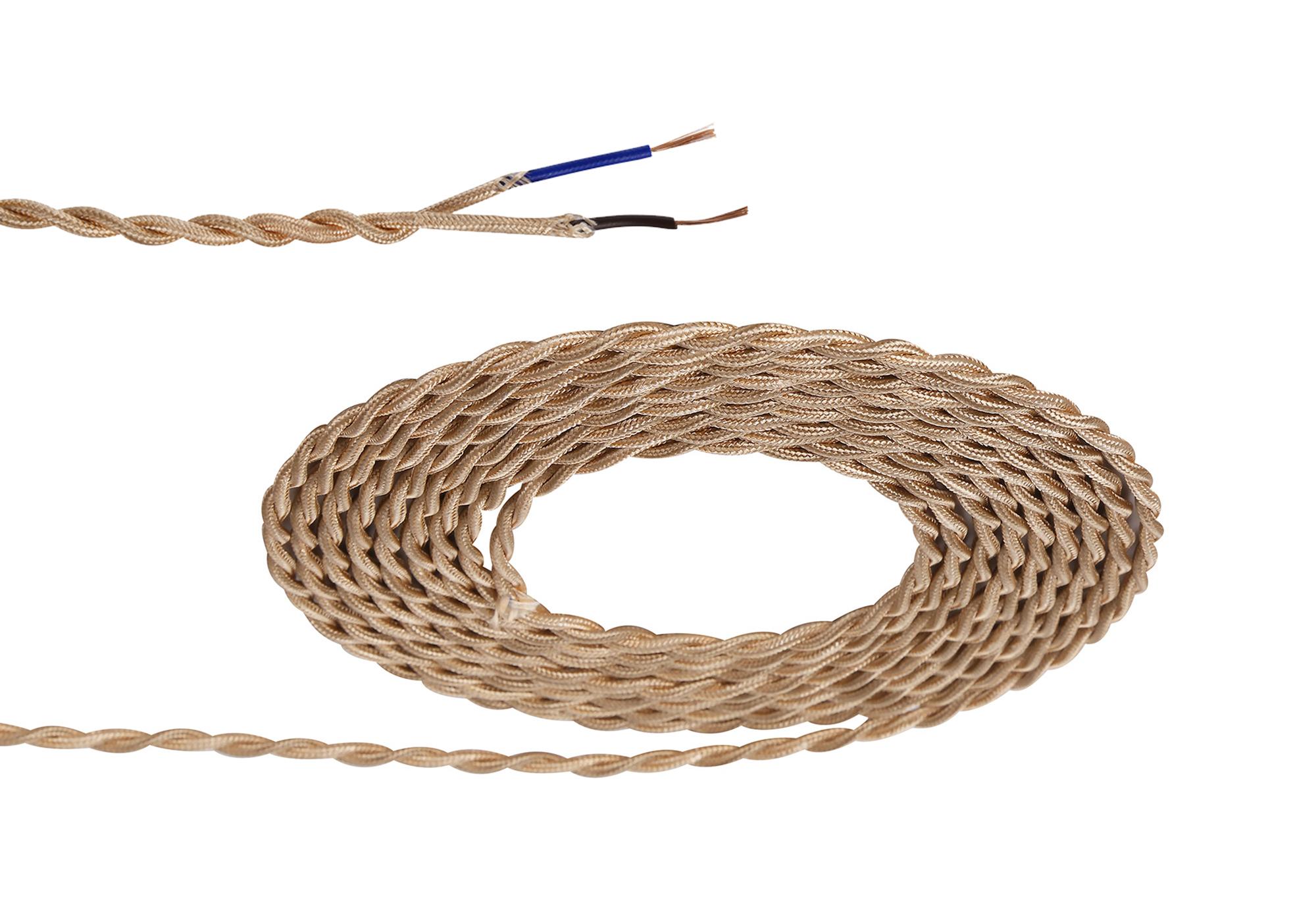 Cavo 1m Rose Gold Braided Twisted 2 Core 0.75mm Cable VDE Approved (qty ordered will be supplied as one continuous length)