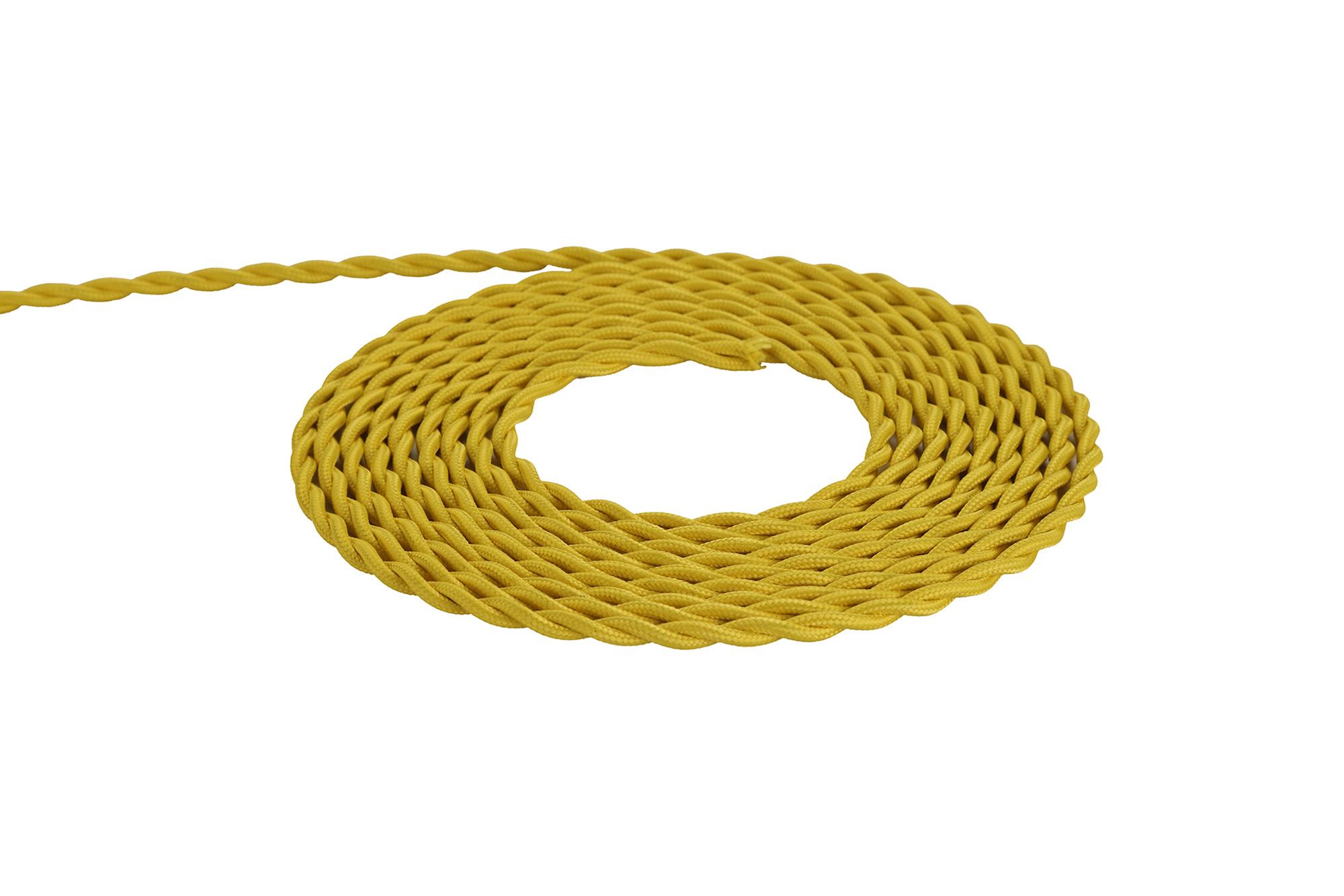 Cavo 1m Yellow Braided Twisted 2 Core 0.75mm Cable VDE Approved (qty ordered will be supplied as one continuous length)