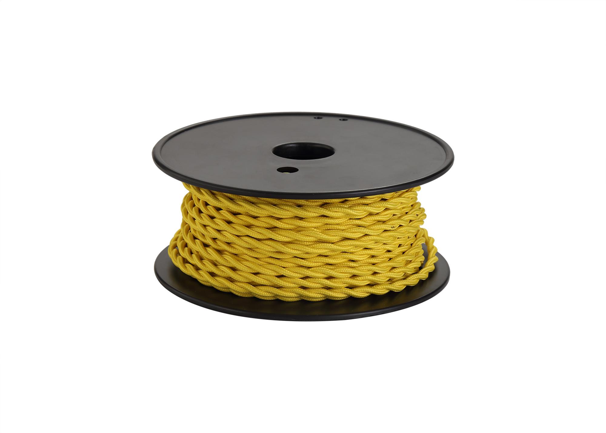 Cavo 1m Yellow Braided Twisted 2 Core 0.75mm Cable VDE Approved (qty ordered will be supplied as one continuous length)