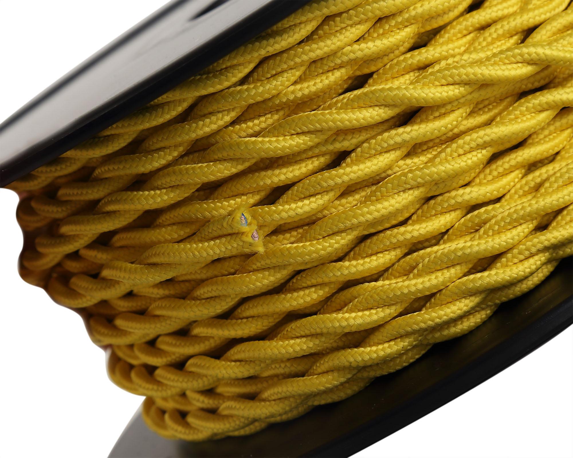 Cavo 1m Yellow Braided Twisted 2 Core 0.75mm Cable VDE Approved (qty ordered will be supplied as one continuous length)
