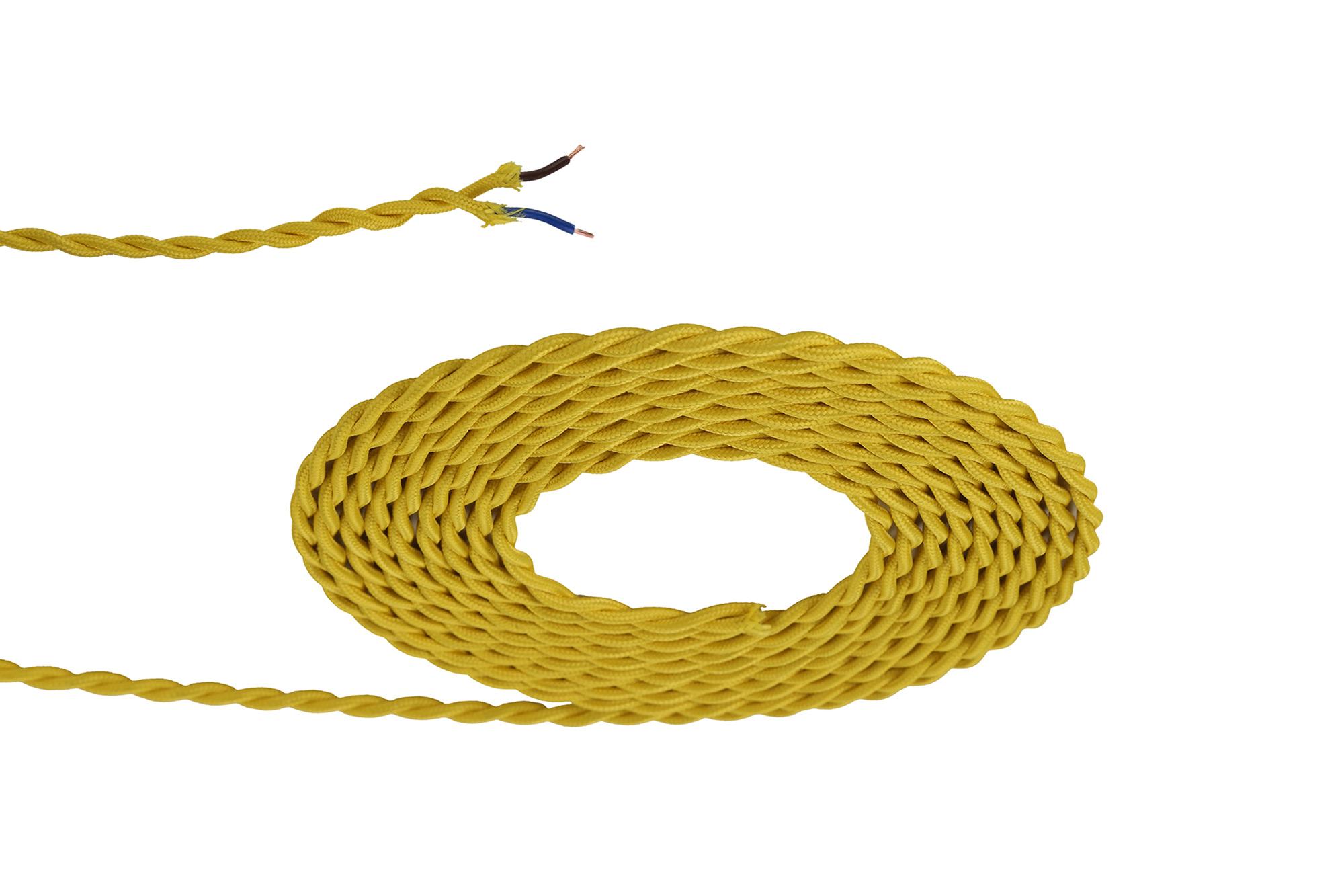 Cavo 1m Yellow Braided Twisted 2 Core 0.75mm Cable VDE Approved (qty ordered will be supplied as one continuous length)