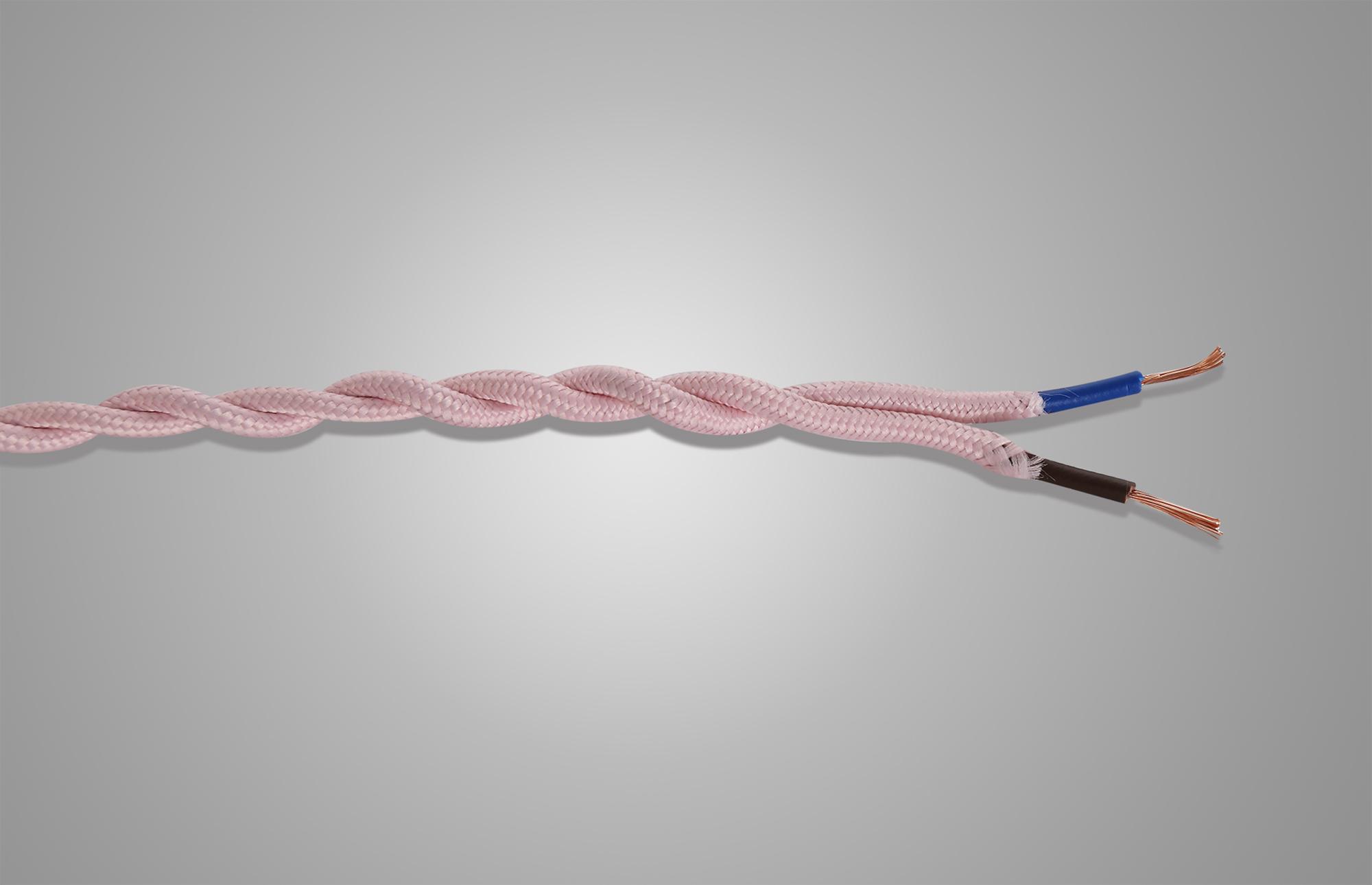 Cavo 1m Pink Braided Twisted 2 Core 0.75mm Cable VDE Approved (qty ordered will be supplied as one continuous length)