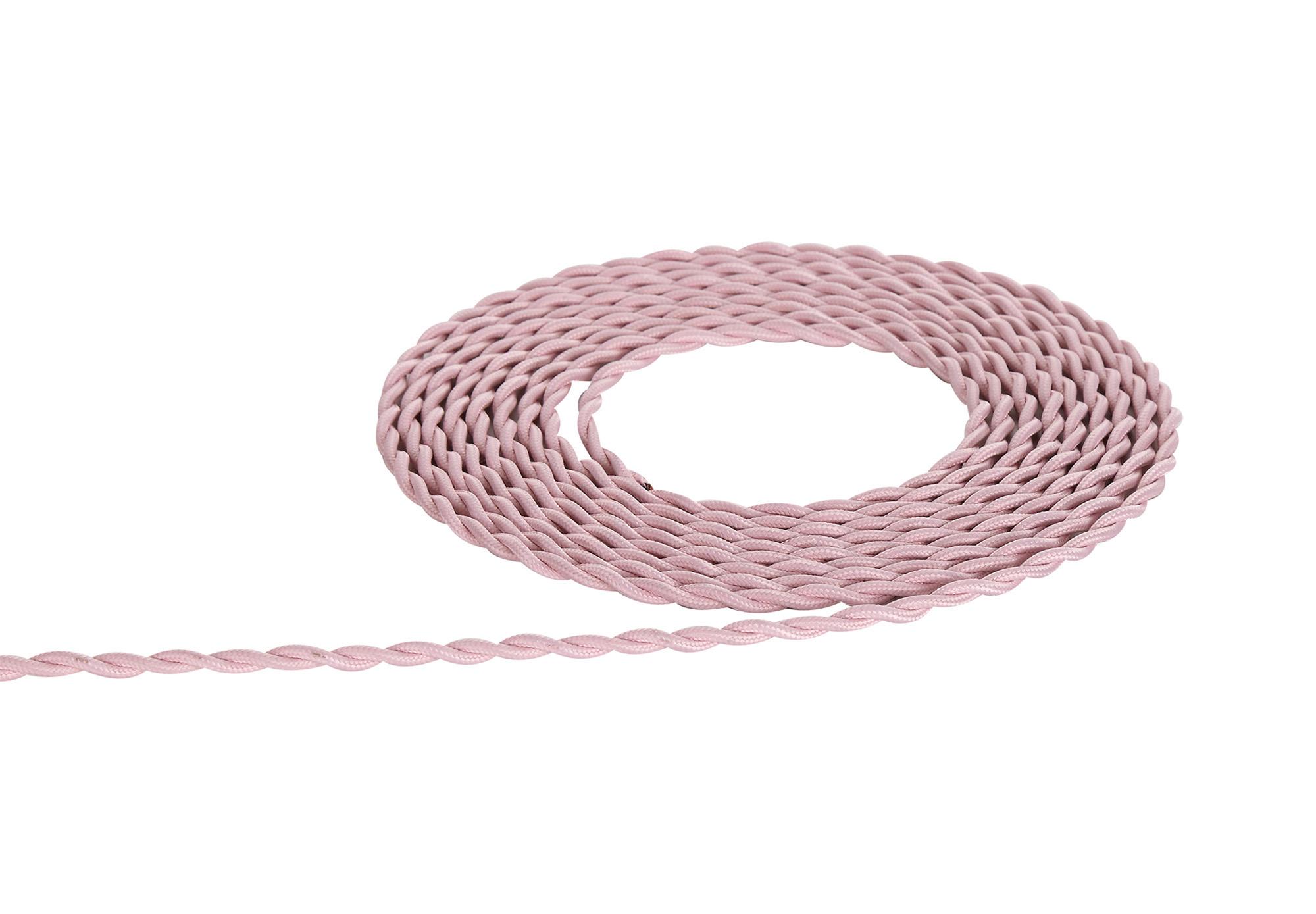 Cavo 1m Pink Braided Twisted 2 Core 0.75mm Cable VDE Approved (qty ordered will be supplied as one continuous length)
