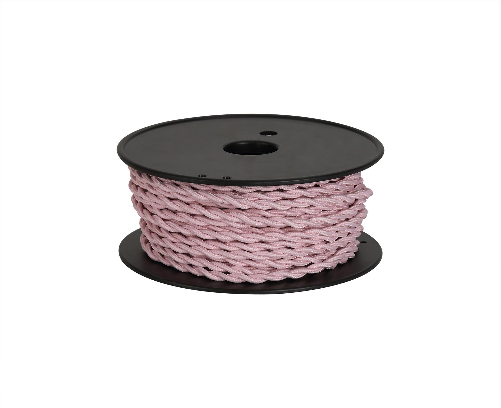 Cavo 1m Pink Braided Twisted 2 Core 0.75mm Cable VDE Approved (qty ordered will be supplied as one continuous length)