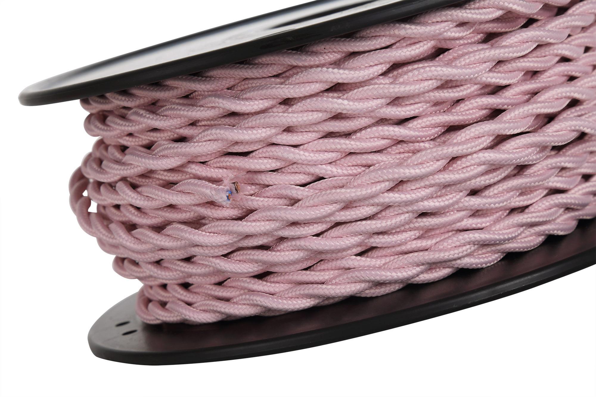 Cavo 1m Pink Braided Twisted 2 Core 0.75mm Cable VDE Approved (qty ordered will be supplied as one continuous length)