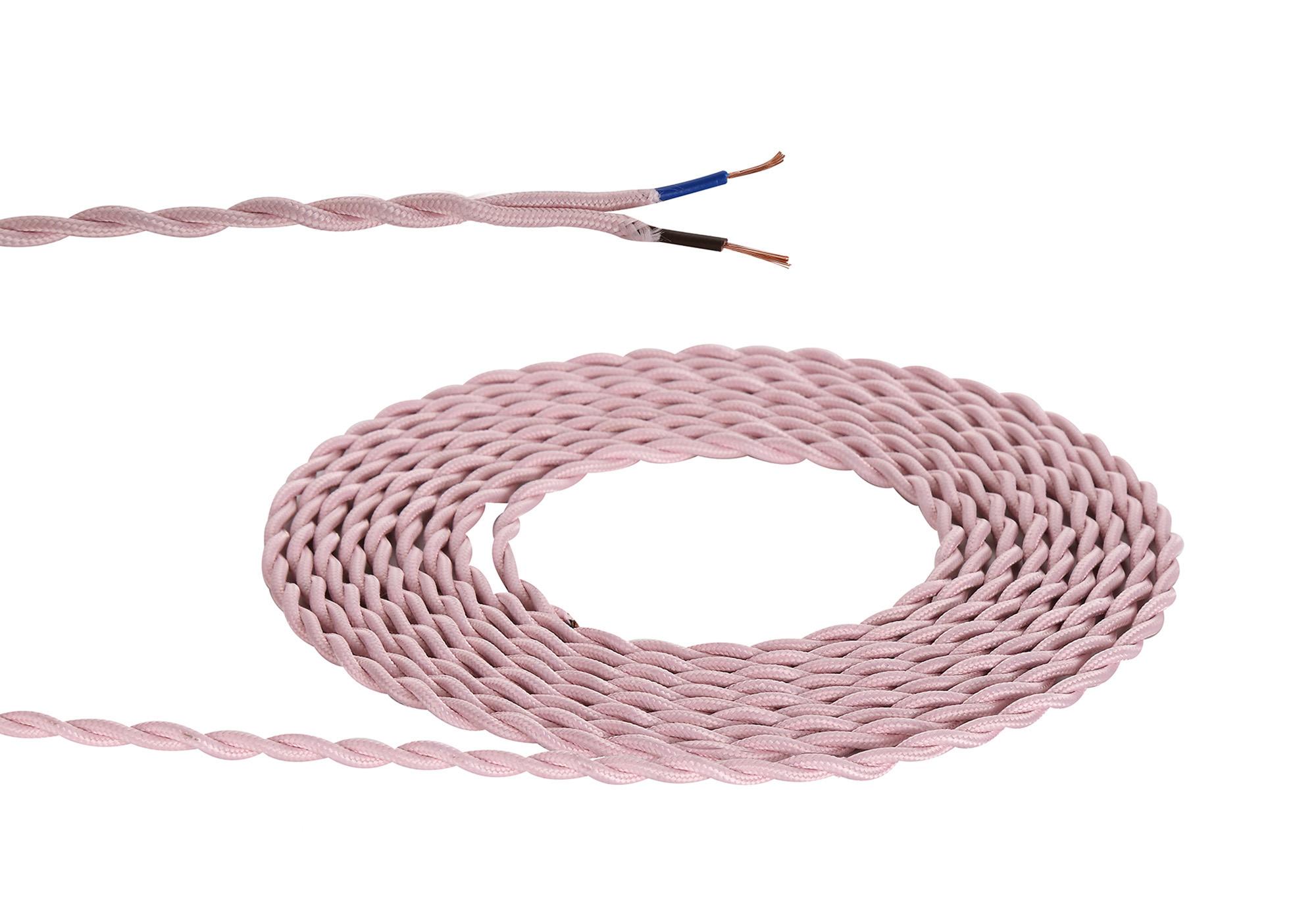 Cavo 1m Pink Braided Twisted 2 Core 0.75mm Cable VDE Approved (qty ordered will be supplied as one continuous length)