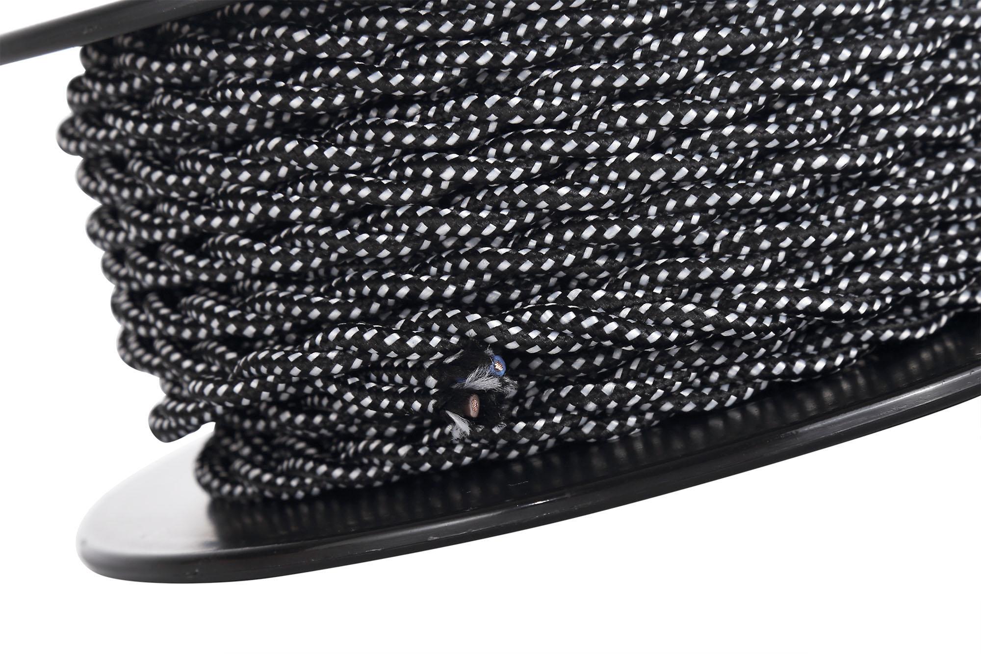 Cavo 1m Black & White Spot Braided Twisted 2 Core 0.75mm Cable VDE Approved (qty ordered will be supplied as one continuous length)