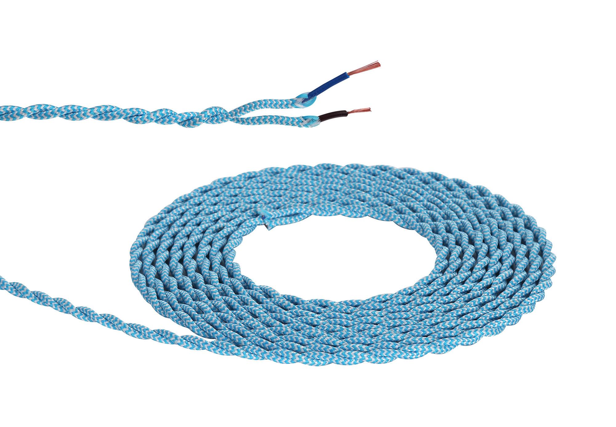 Cavo 1m Blue & White Wave Stripe Braided Twisted 2 Core 0.75mm Cable VDE Approved (qty ordered will be supplied as one continuous length)