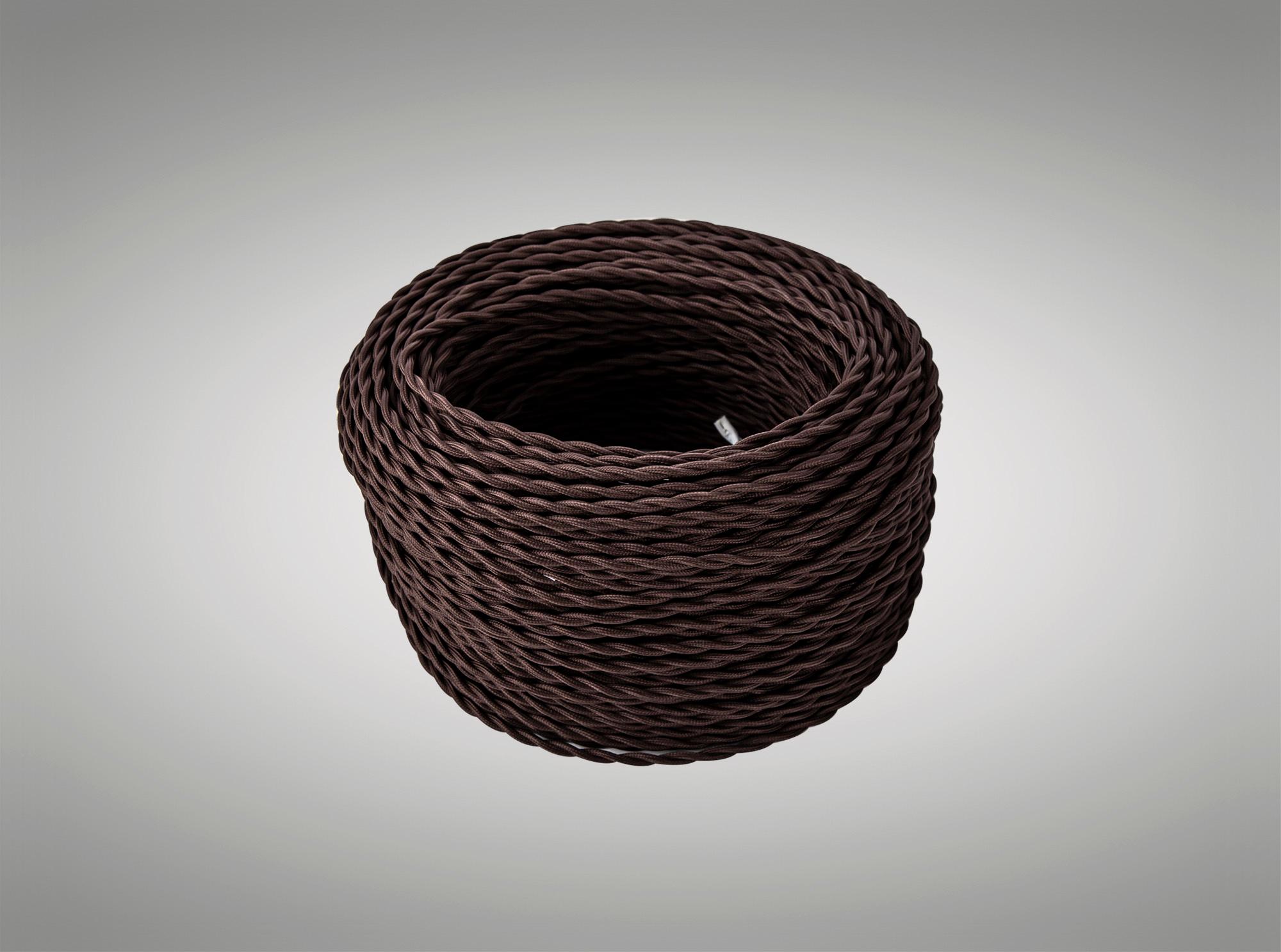 Cavo 1m Dark Brown Braided Twisted 2 Core 0.75mm Cable VDE Approved (qty ordered will be supplied as one continuous length)