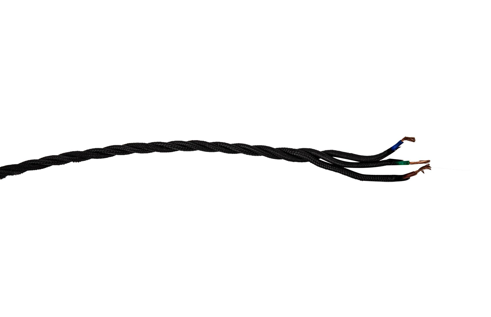 Cavo 1m Black Braided Twisted 3 Core 0.75mm Cable VDE Approved (qty ordered will be supplied as one continuous length)