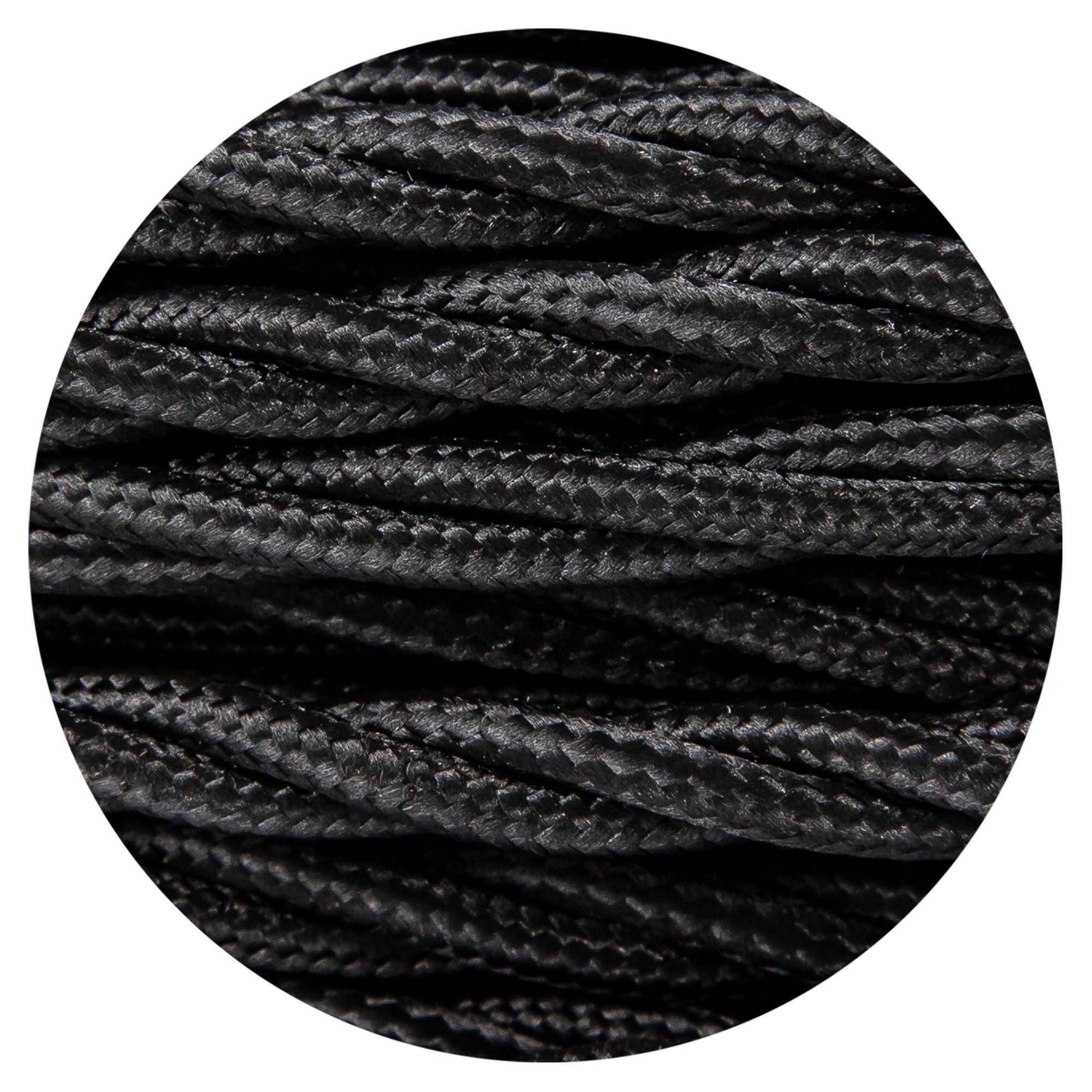 Cavo 1m Black Braided Twisted 3 Core 0.75mm Cable VDE Approved (qty ordered will be supplied as one continuous length)