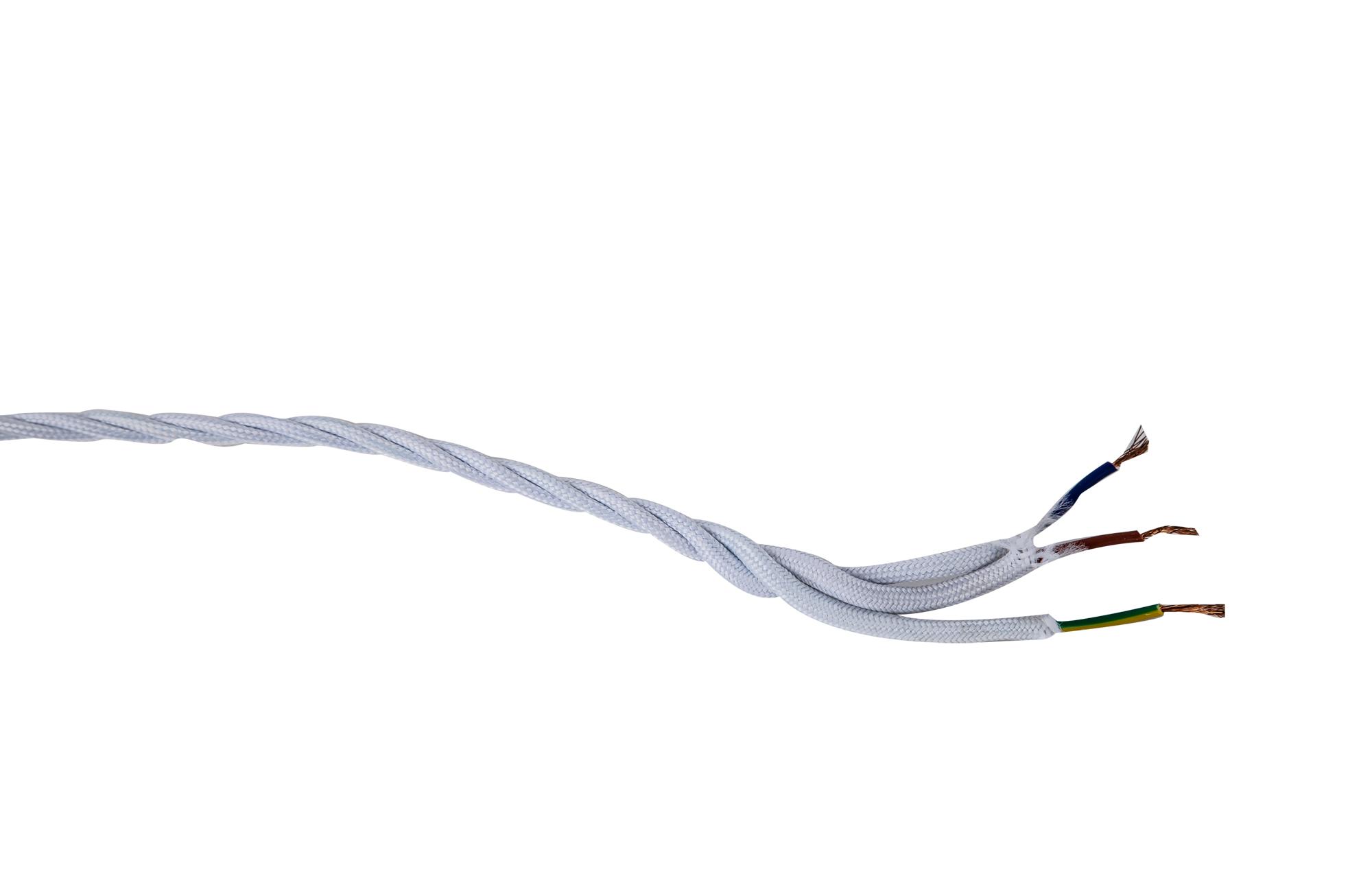 Cavo 1m White Braided Twisted 3 Core 0.75mm Cable VDE Approved (qty ordered will be supplied as one continuous length)