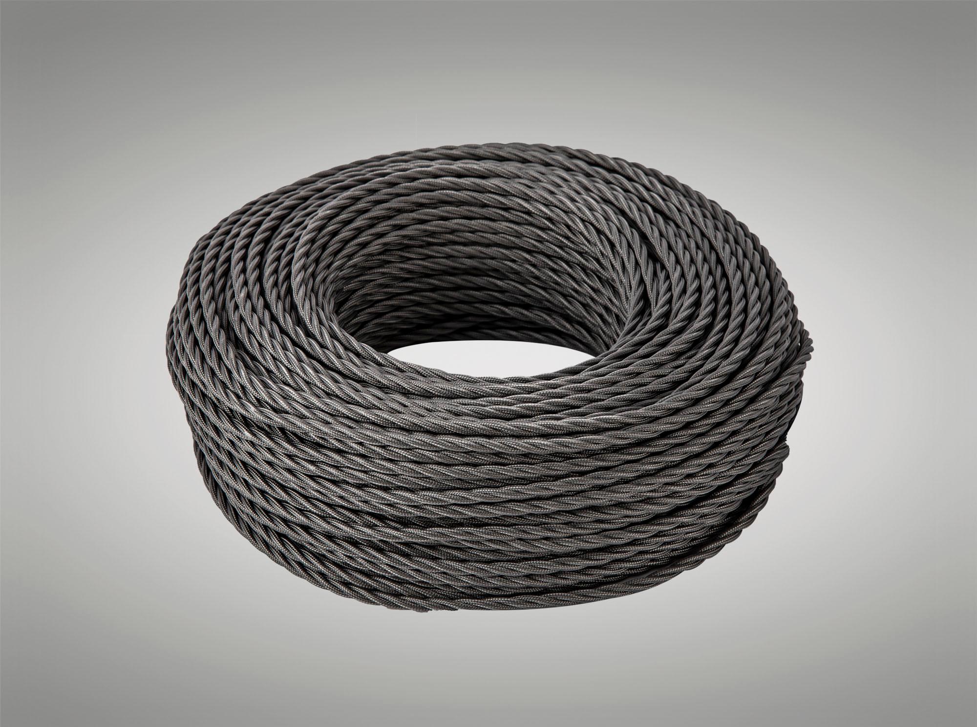 Cavo 1m Grey Braided Twisted 3 Core 0.75mm Cable VDE Approved (qty ordered will be supplied as one continuous length)