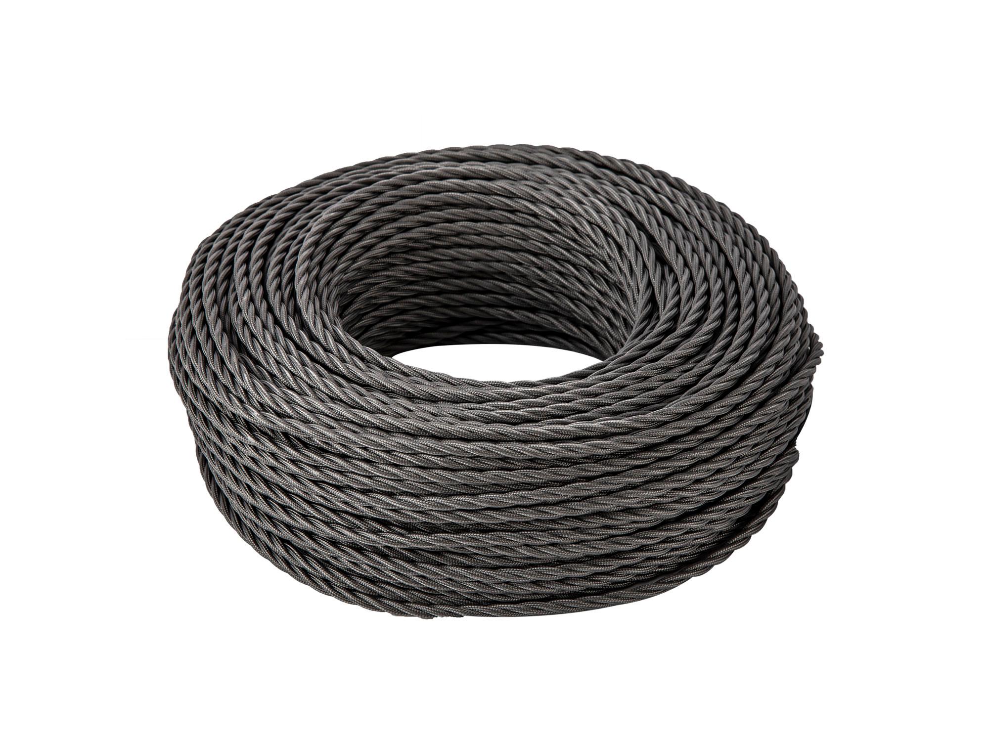 Cavo 1m Grey Braided Twisted 3 Core 0.75mm Cable VDE Approved (qty ordered will be supplied as one continuous length)