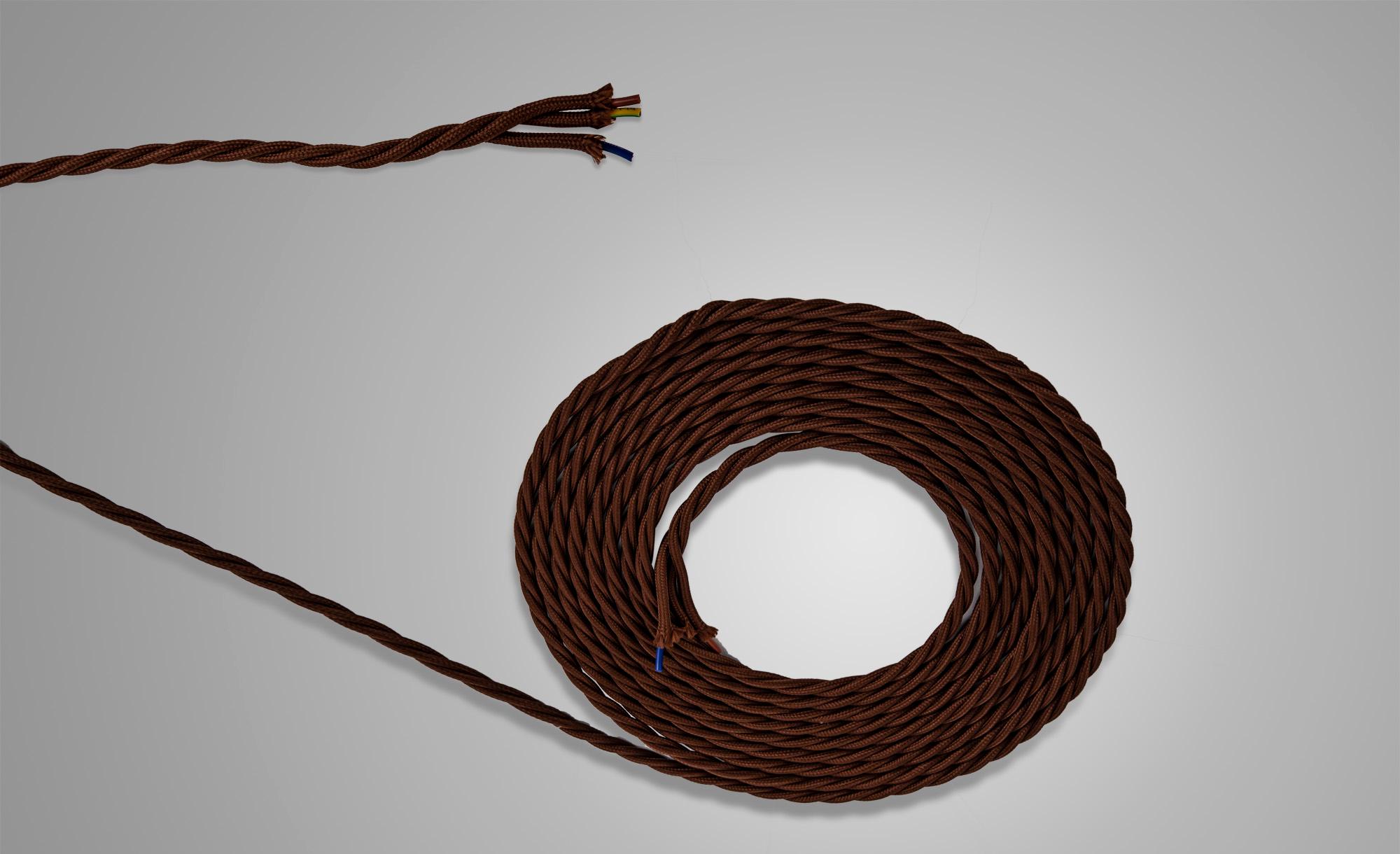 Cavo 1m Brown Braided Twisted 3 Core 0.75mm Cable VDE Approved (qty ordered will be supplied as one continuous length)