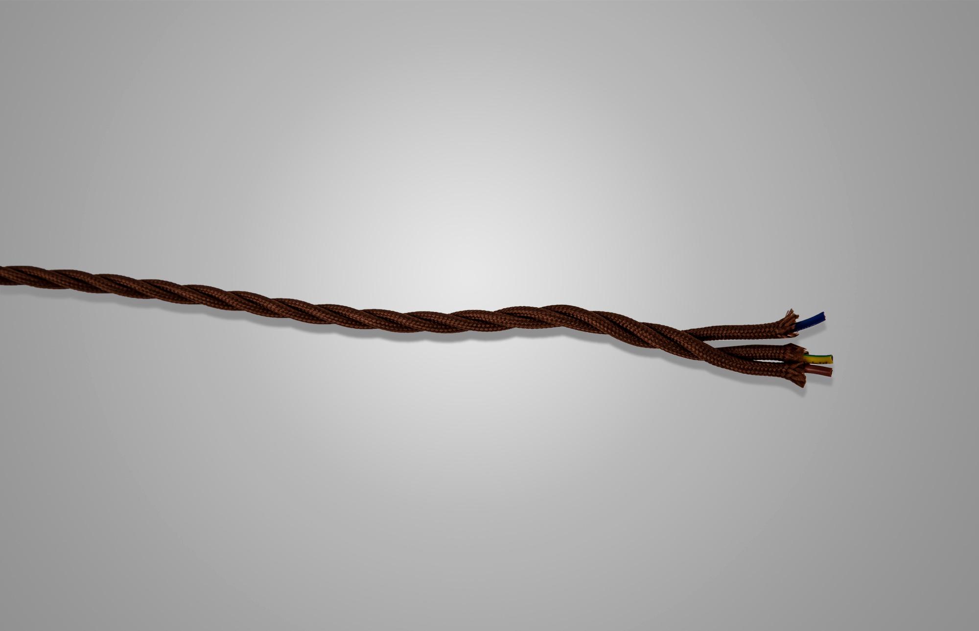 Cavo 1m Brown Braided Twisted 3 Core 0.75mm Cable VDE Approved (qty ordered will be supplied as one continuous length)