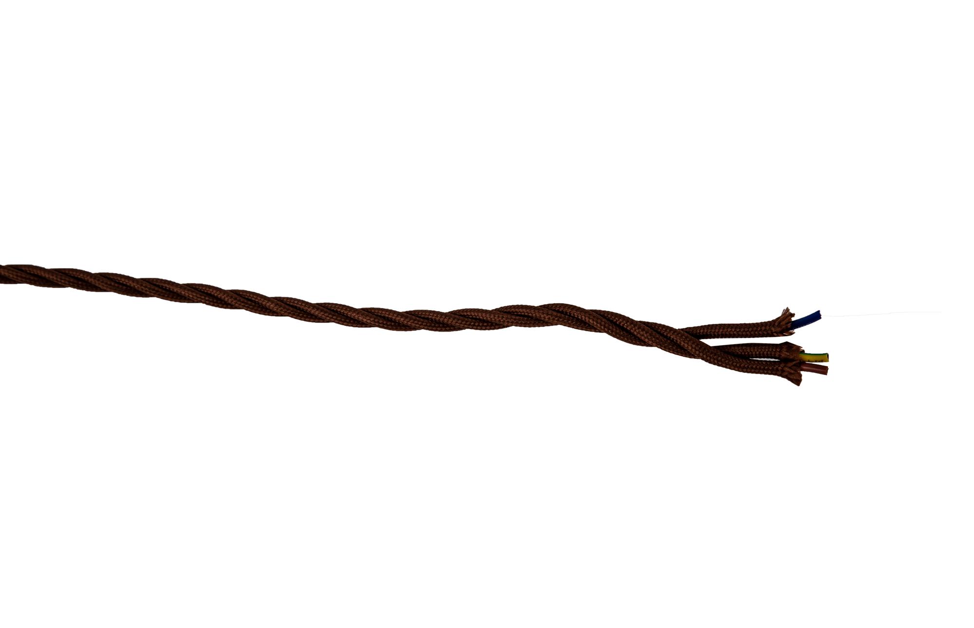 Cavo 1m Brown Braided Twisted 3 Core 0.75mm Cable VDE Approved (qty ordered will be supplied as one continuous length)