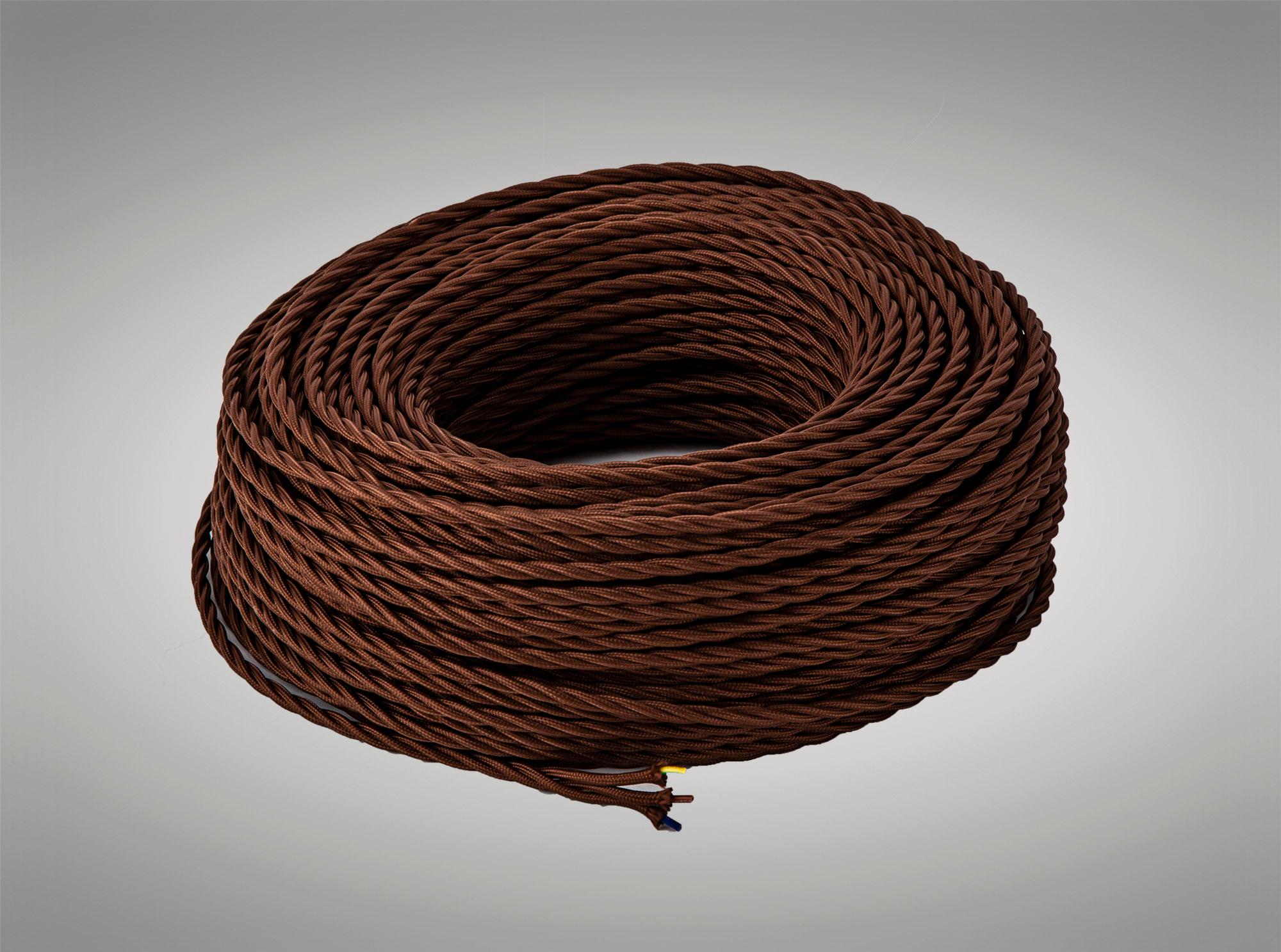 Cavo 1m Brown Braided Twisted 3 Core 0.75mm Cable VDE Approved (qty ordered will be supplied as one continuous length)
