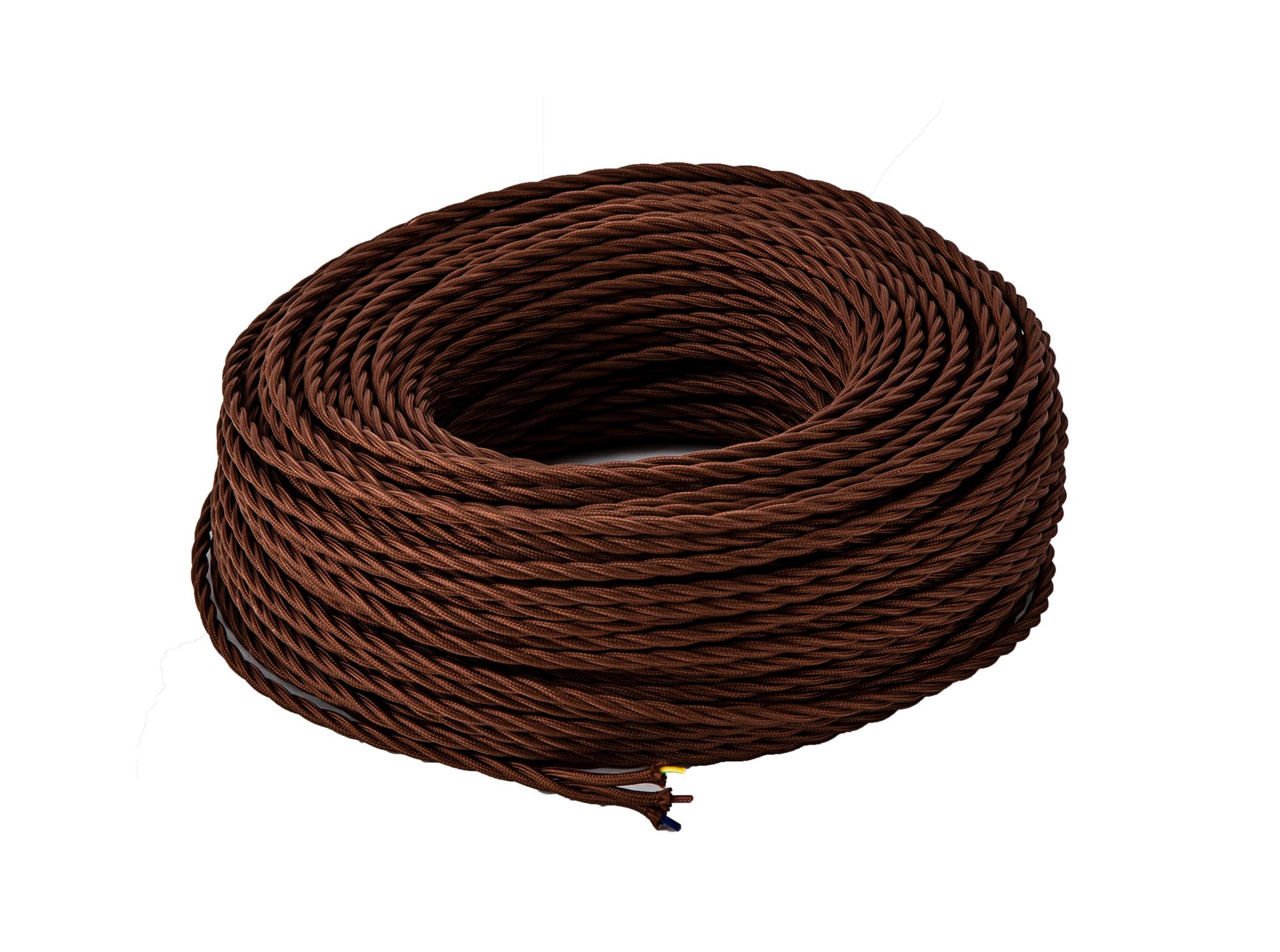 Cavo 1m Brown Braided Twisted 3 Core 0.75mm Cable VDE Approved (qty ordered will be supplied as one continuous length)
