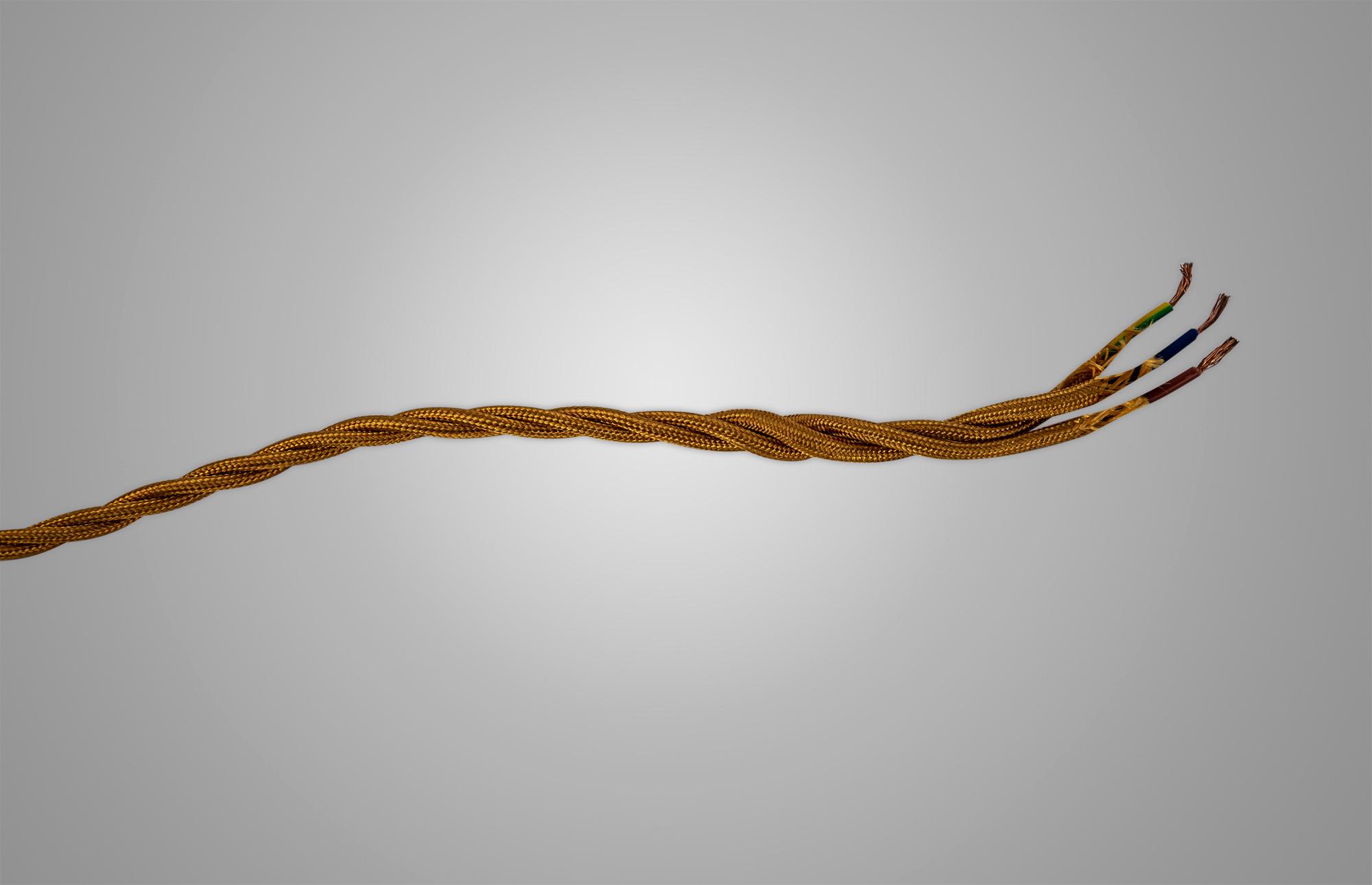 Cavo 1m Gold Braided Twisted 3 Core 0.75mm Cable VDE Approved (qty ordered will be supplied as one continuous length)