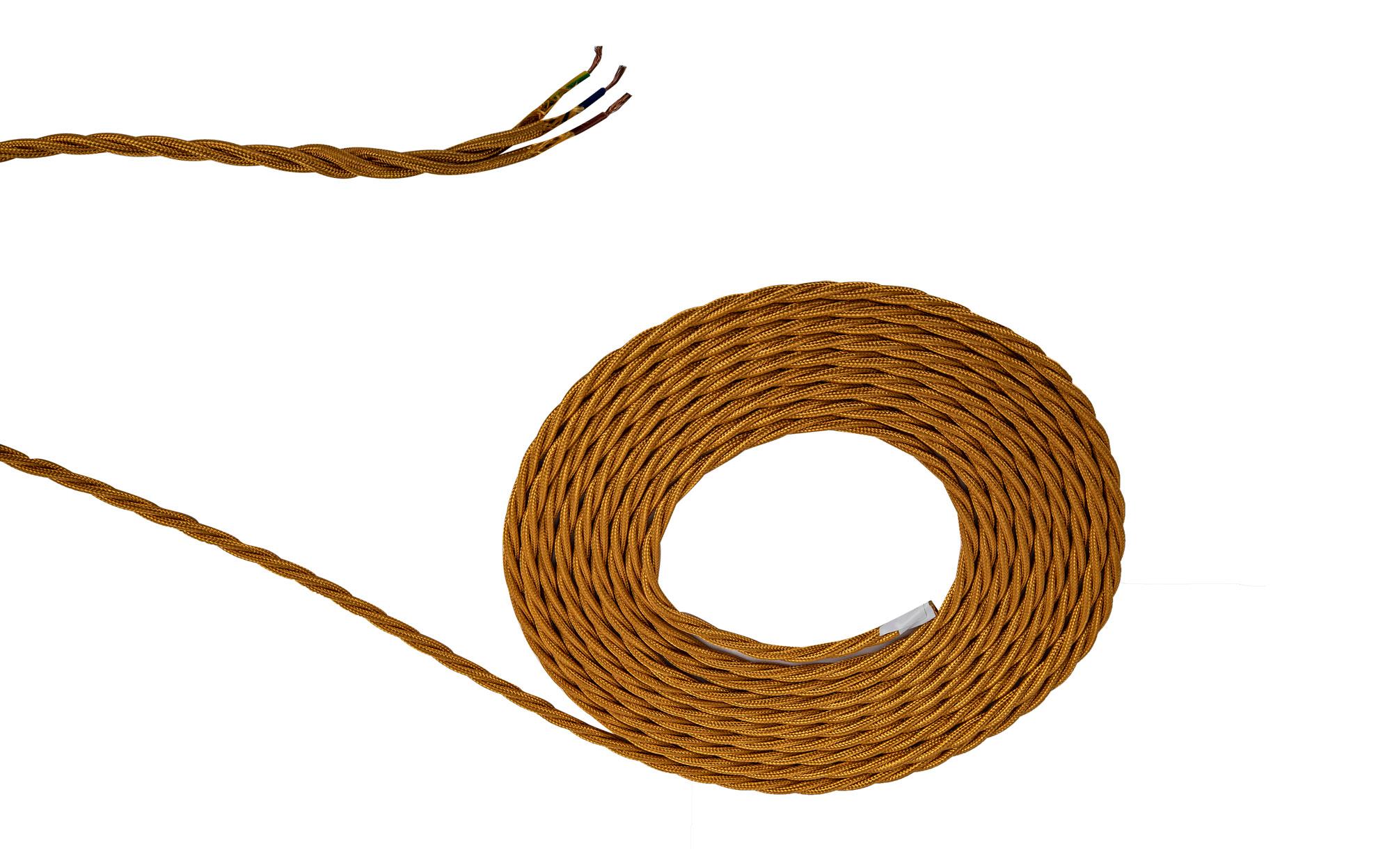 Cavo 1m Gold Braided Twisted 3 Core 0.75mm Cable VDE Approved (qty ordered will be supplied as one continuous length)