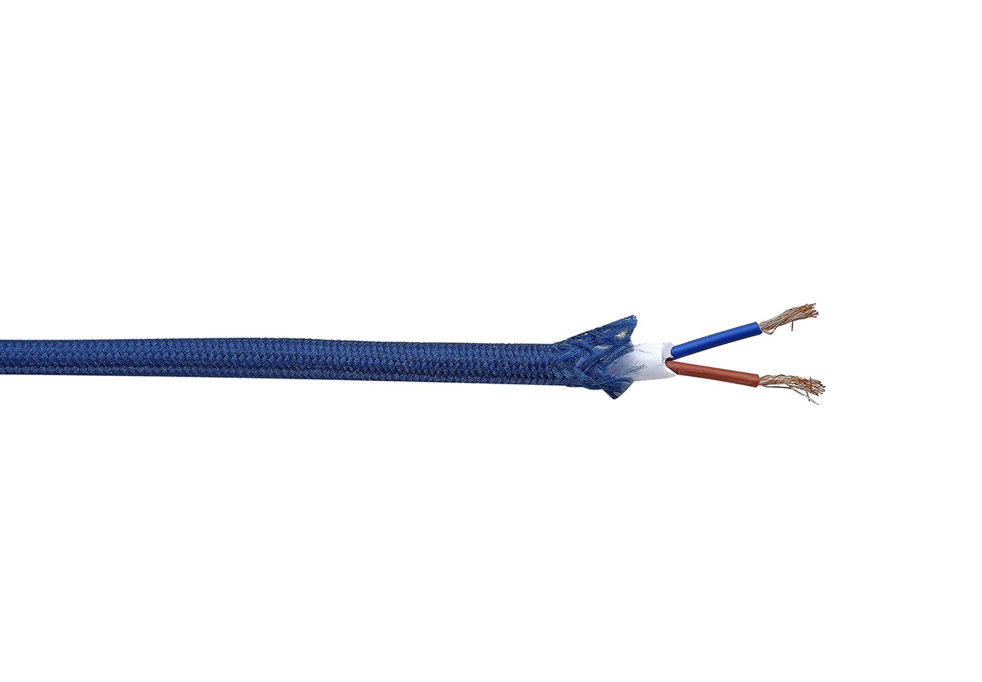 Cavo 1m Dark Blue Braided 2 Core 0.75mm Cable VDE Approved (qty ordered will be supplied as one continuous length)