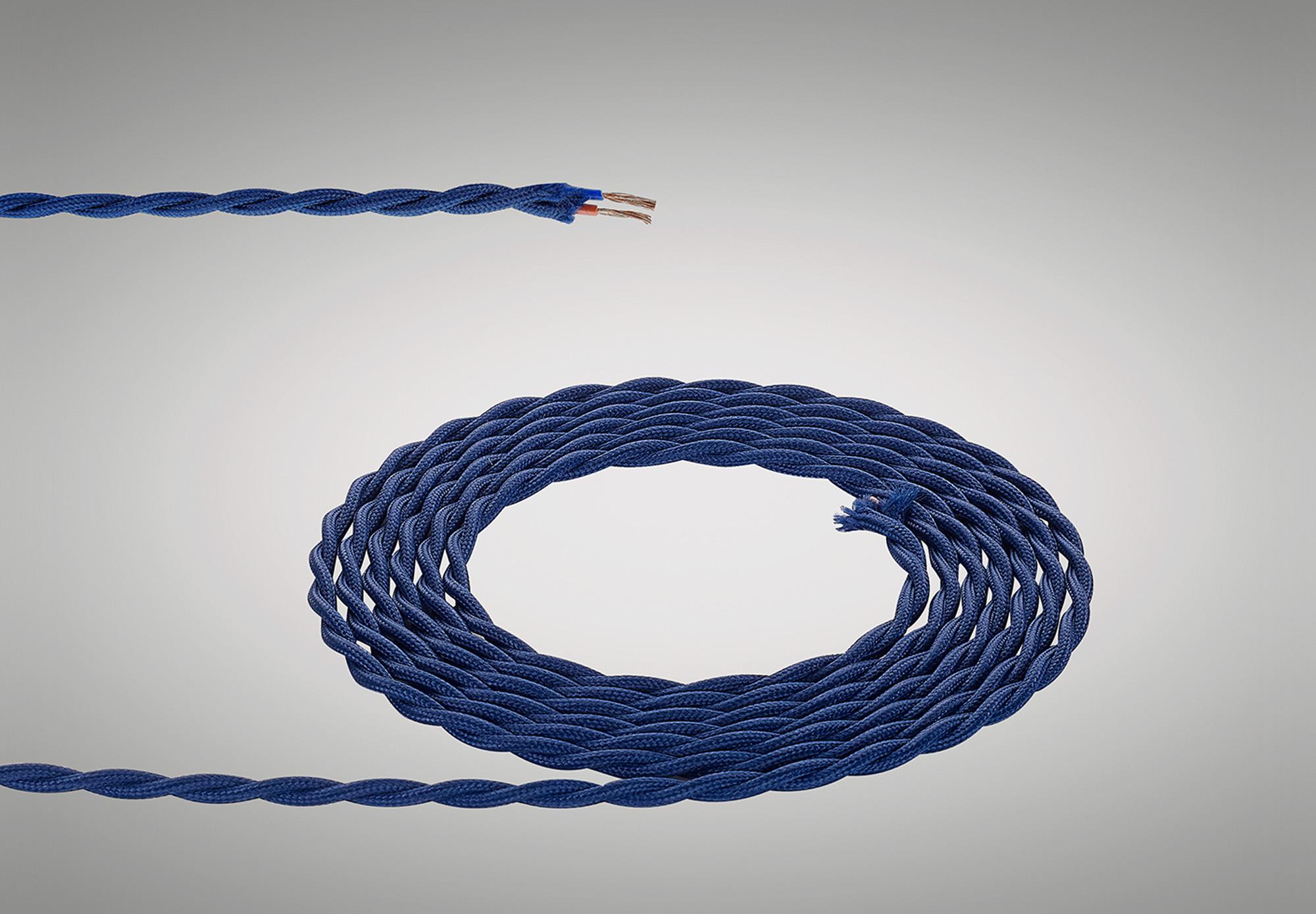 Cavo 1m Dark Blue Braided Twisted 2 Core 0.75mm Cable VDE Approved (qty ordered will be supplied as one continuous length)