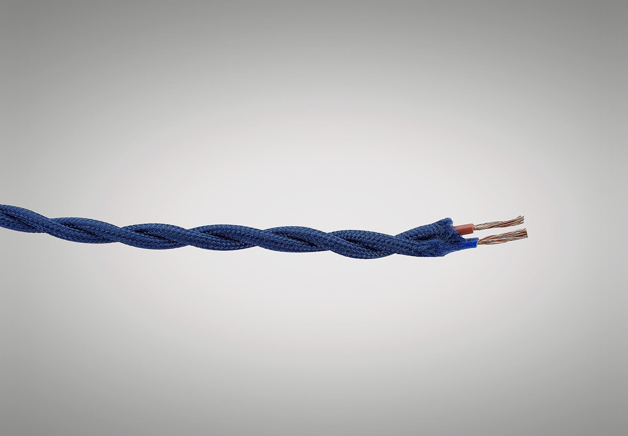 Cavo 1m Dark Blue Braided Twisted 2 Core 0.75mm Cable VDE Approved (qty ordered will be supplied as one continuous length)