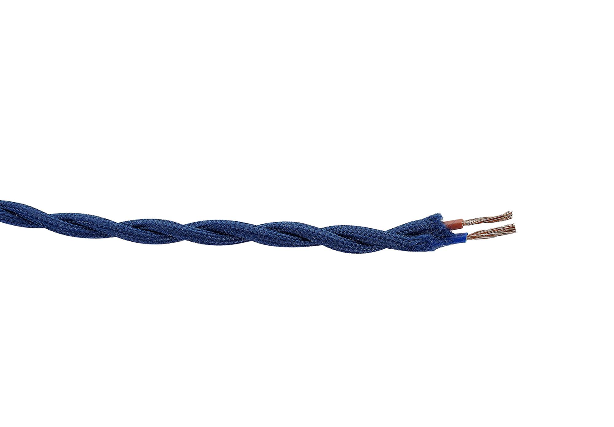 Cavo 1m Dark Blue Braided Twisted 2 Core 0.75mm Cable VDE Approved (qty ordered will be supplied as one continuous length)