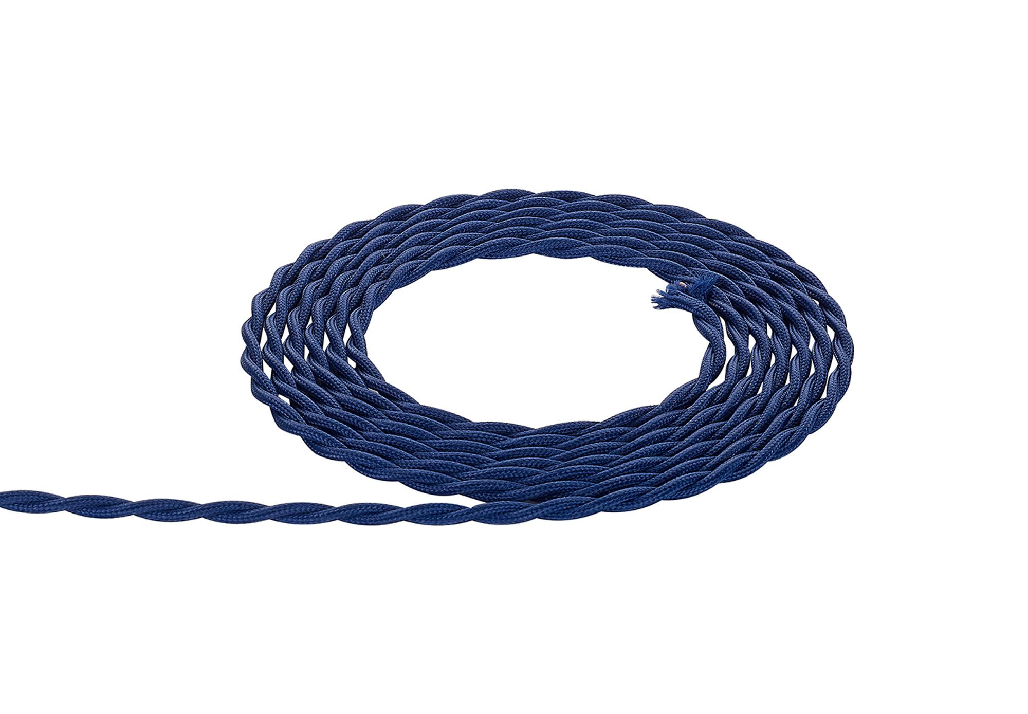 Cavo 1m Dark Blue Braided Twisted 2 Core 0.75mm Cable VDE Approved (qty ordered will be supplied as one continuous length)