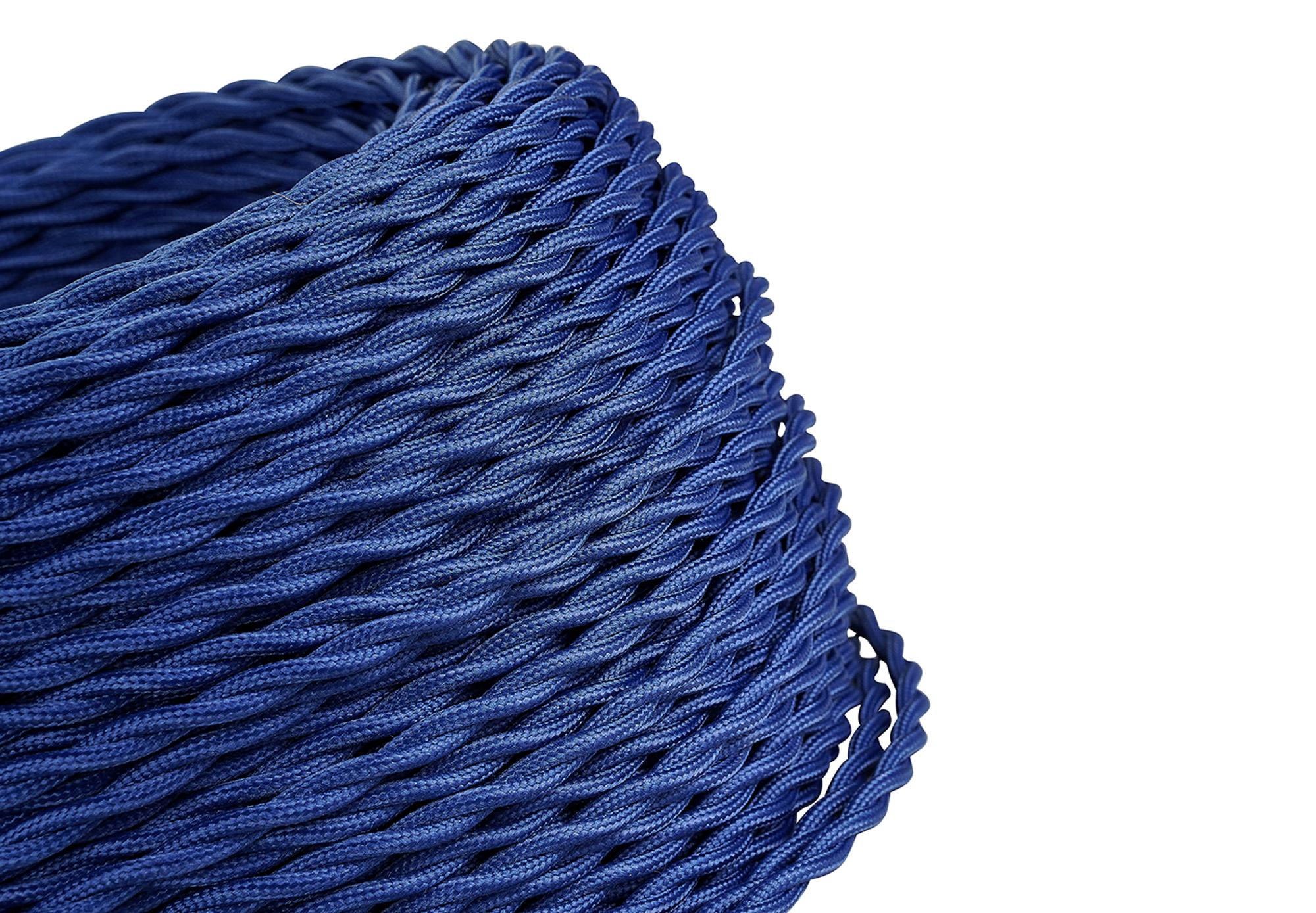 Cavo 1m Dark Blue Braided Twisted 2 Core 0.75mm Cable VDE Approved (qty ordered will be supplied as one continuous length)