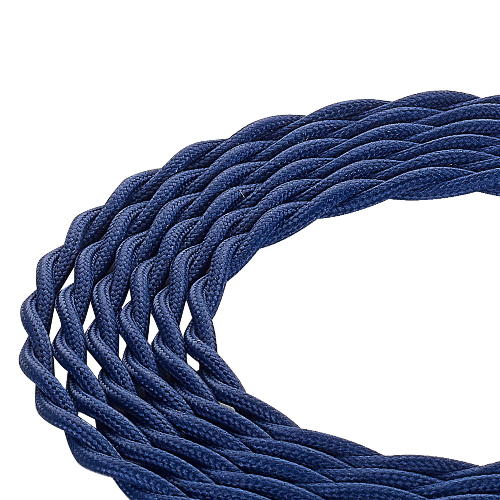 Cavo 1m Dark Blue Braided Twisted 2 Core 0.75mm Cable VDE Approved (qty ordered will be supplied as one continuous length)