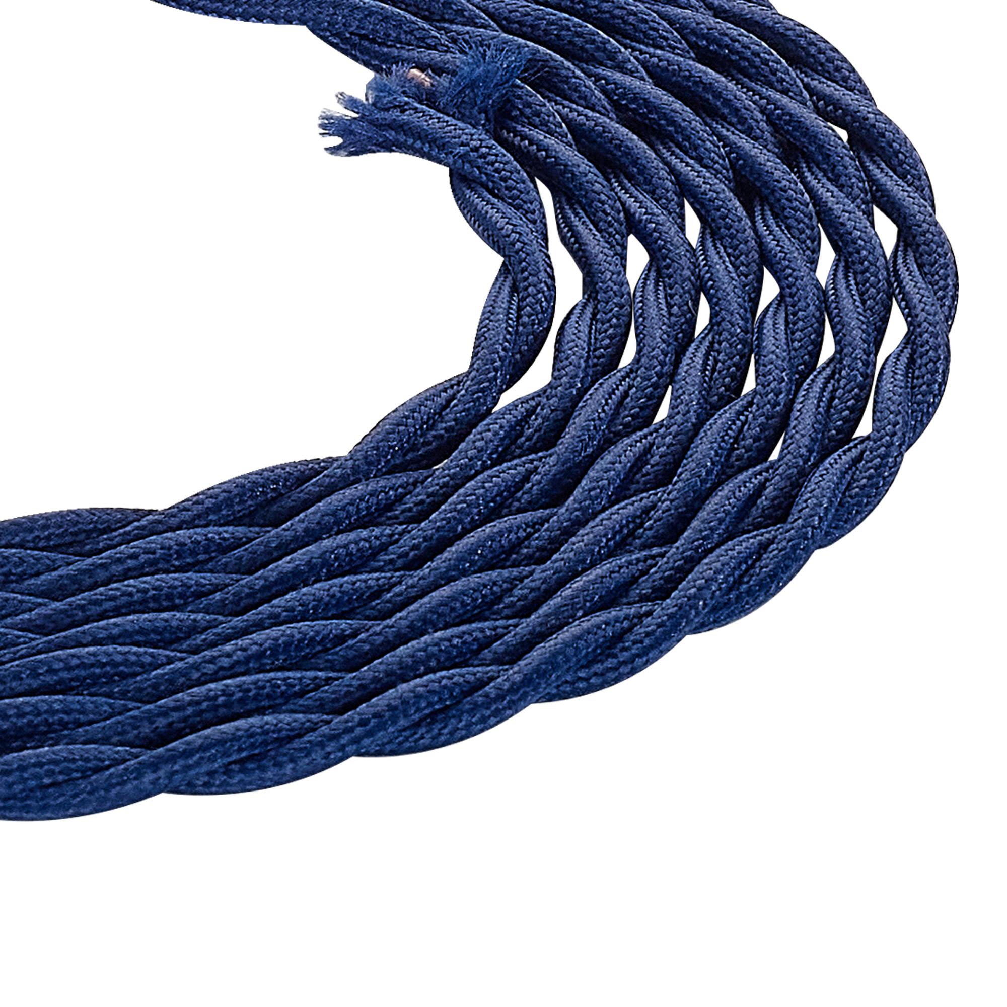 Cavo 1m Dark Blue Braided Twisted 2 Core 0.75mm Cable VDE Approved (qty ordered will be supplied as one continuous length)