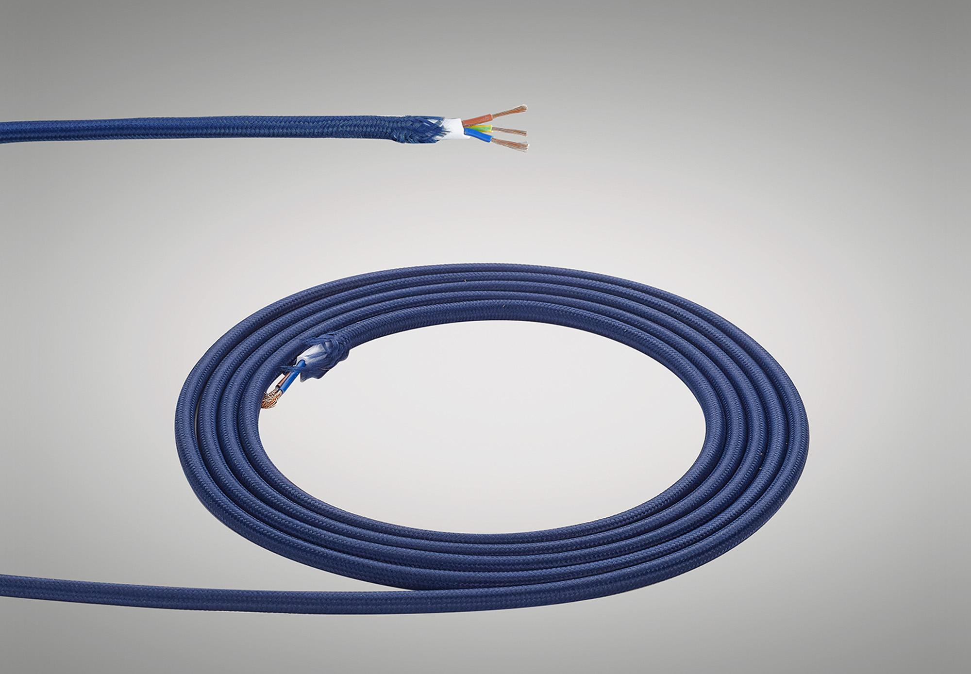 Cavo 1m Dark Blue Braided 3 Core 0.75mm Cable VDE Approved (qty ordered will be supplied as one continuous length)
