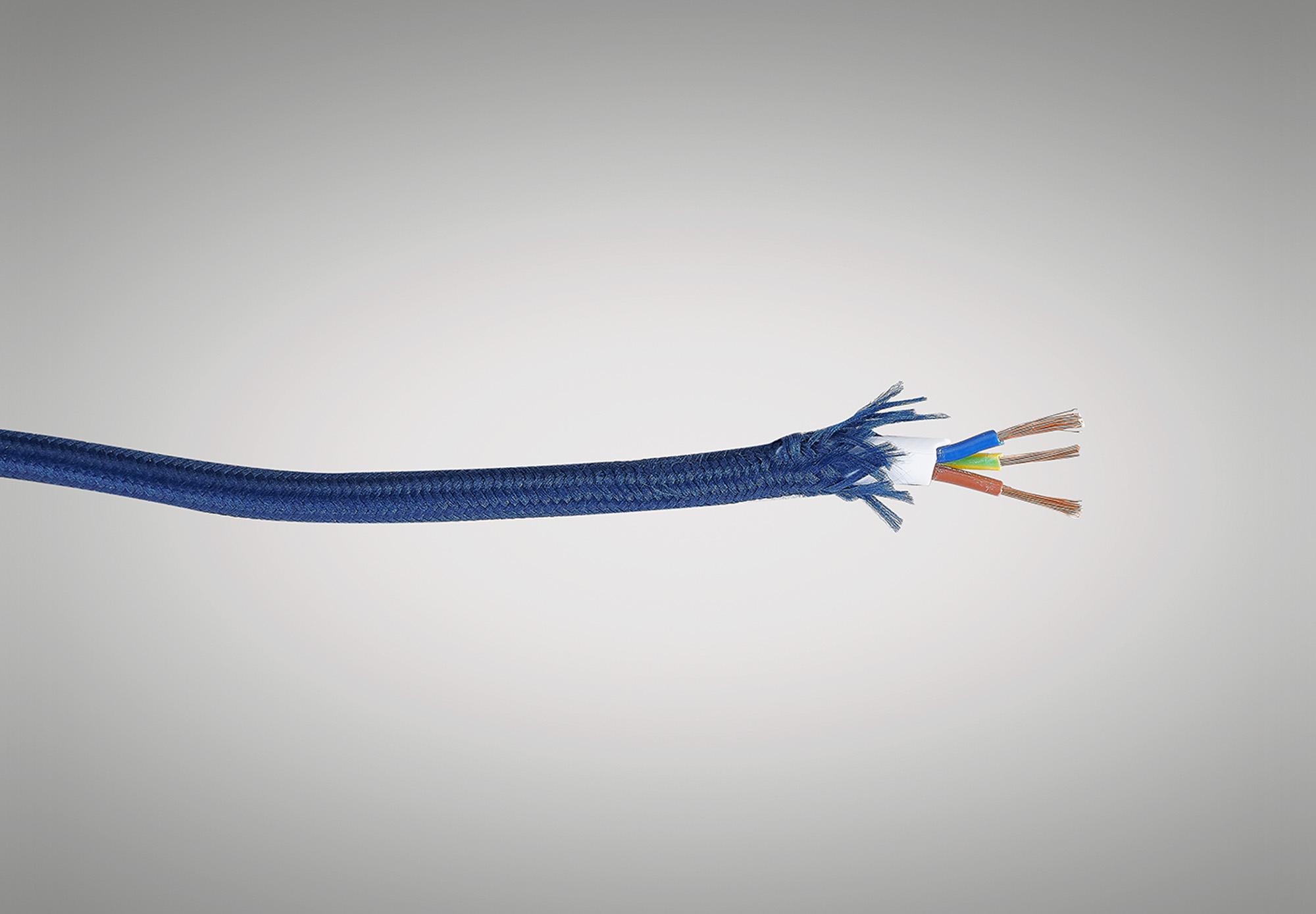 Cavo 1m Dark Blue Braided 3 Core 0.75mm Cable VDE Approved (qty ordered will be supplied as one continuous length)