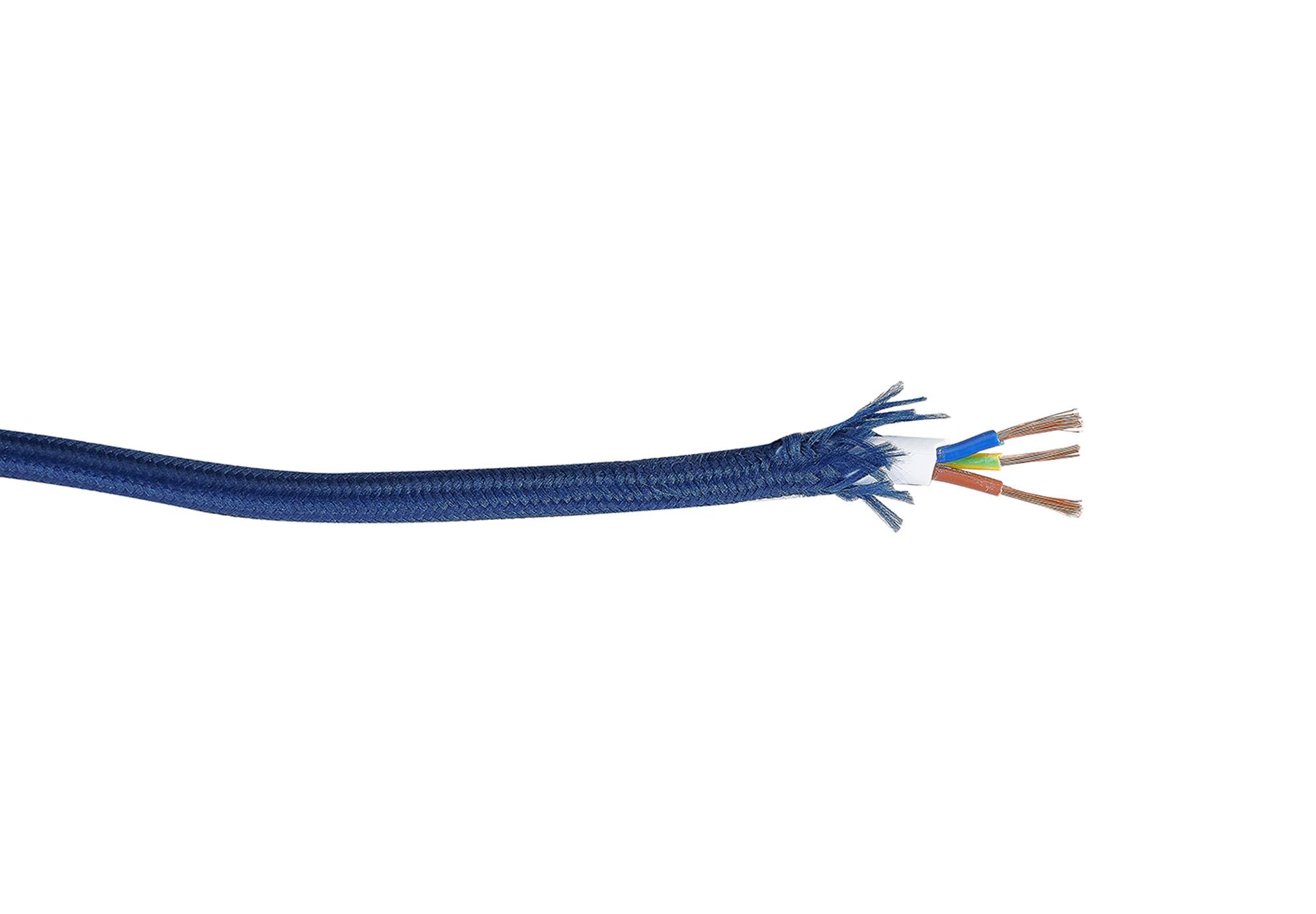 Cavo 1m Dark Blue Braided 3 Core 0.75mm Cable VDE Approved (qty ordered will be supplied as one continuous length)