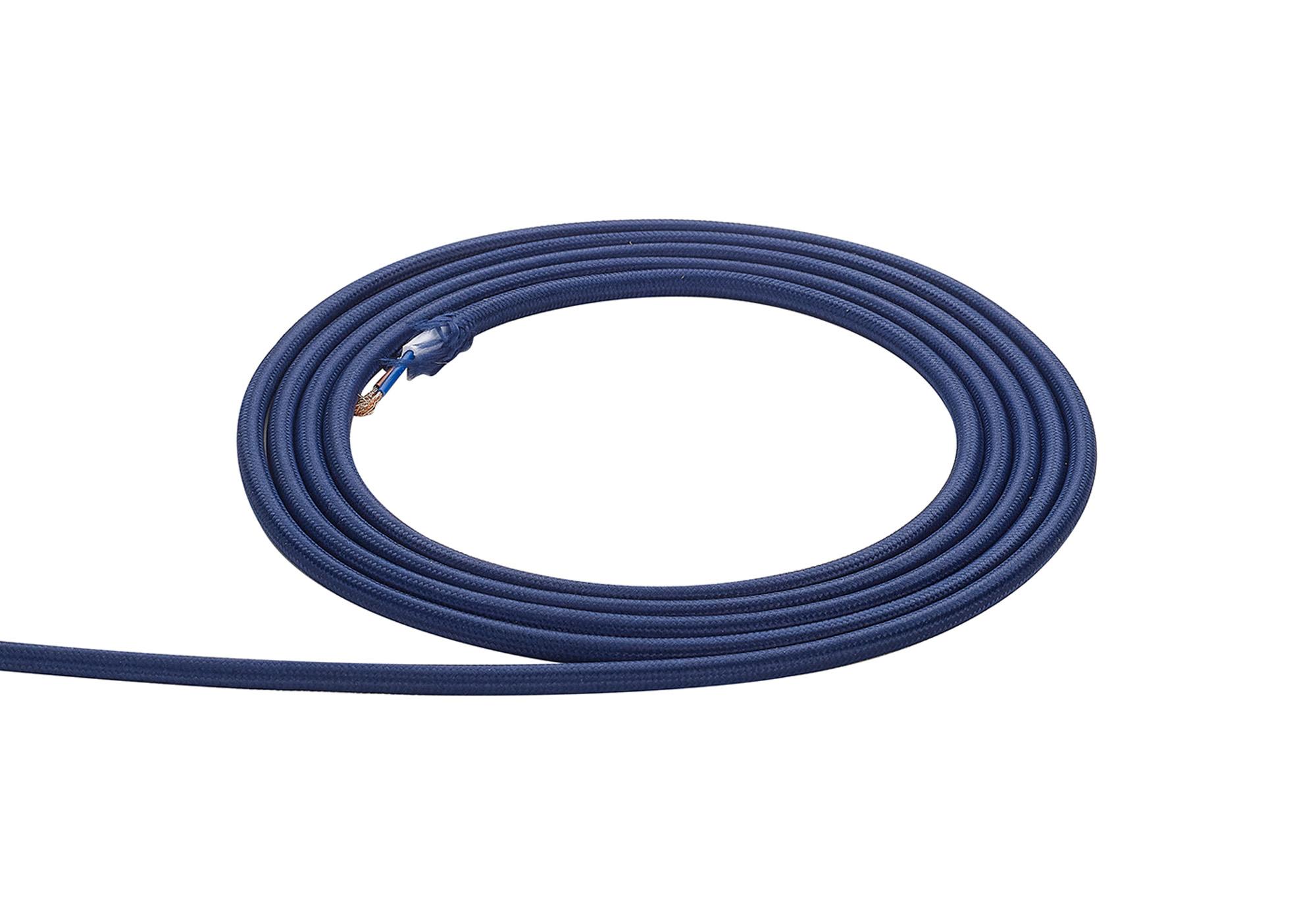 Cavo 1m Dark Blue Braided 3 Core 0.75mm Cable VDE Approved (qty ordered will be supplied as one continuous length)