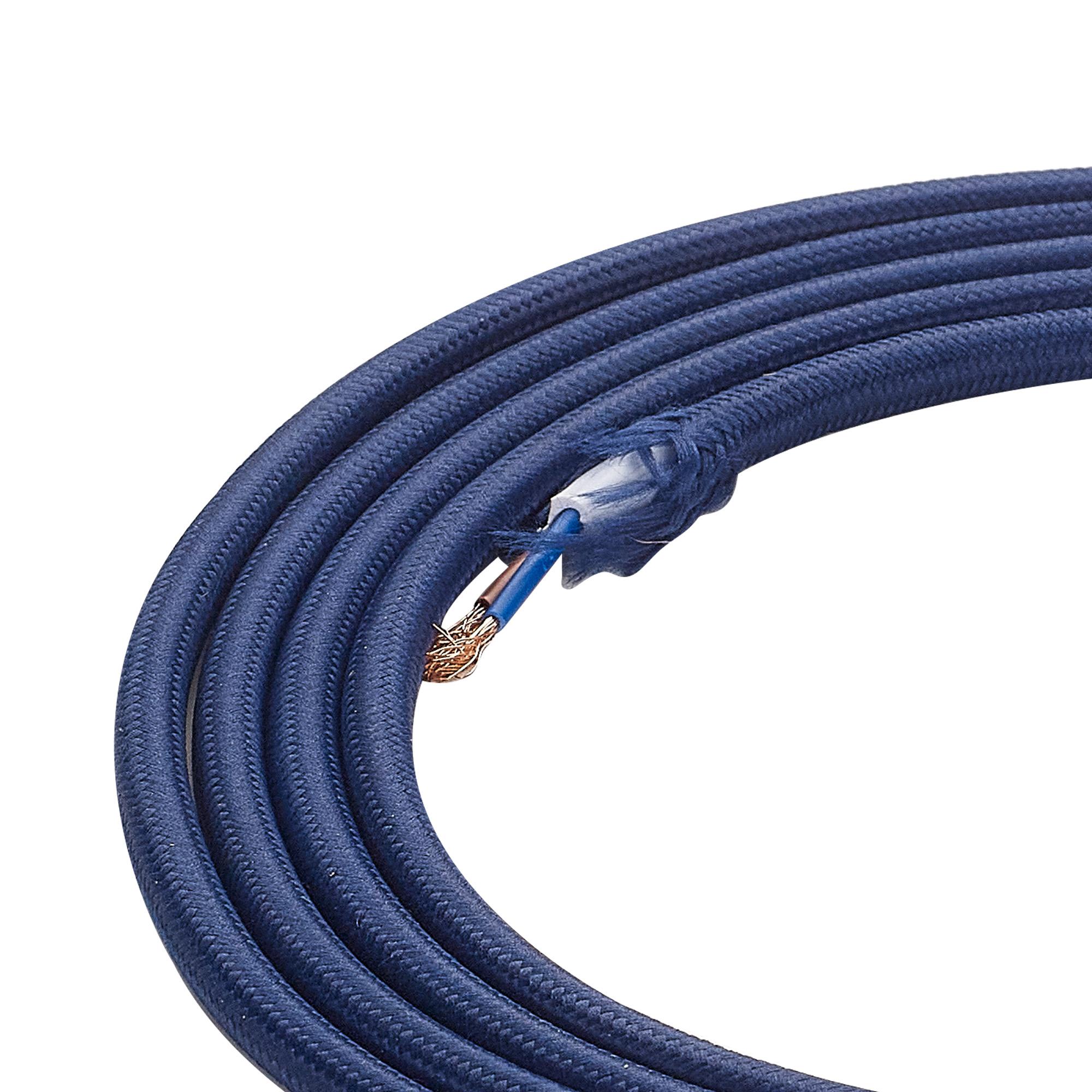 Cavo 1m Dark Blue Braided 3 Core 0.75mm Cable VDE Approved (qty ordered will be supplied as one continuous length)