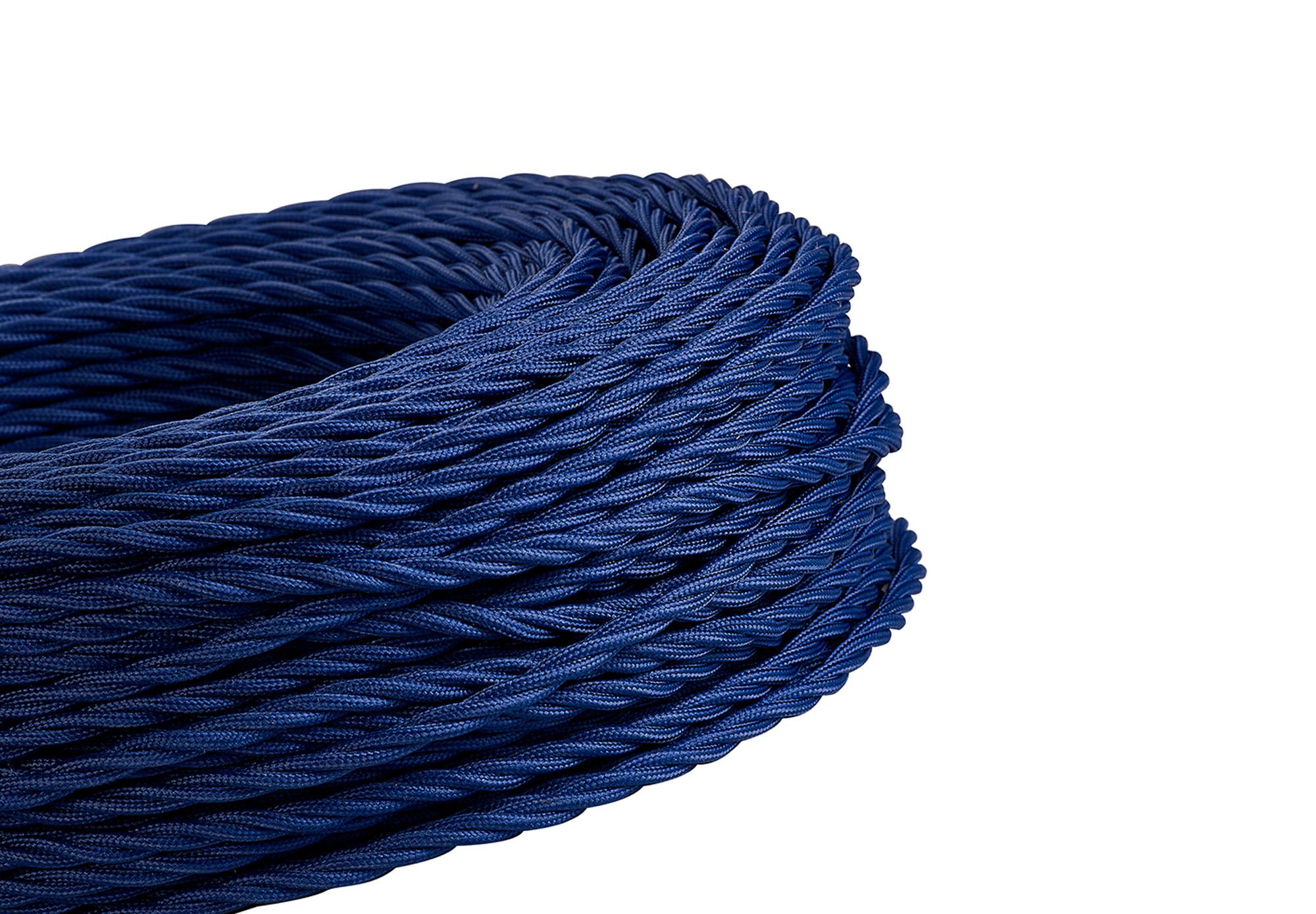 Cavo 1m Dark Blue Braided Twisted 3 Core 0.75mm Cable VDE Approved (qty ordered will be supplied as one continuous length)