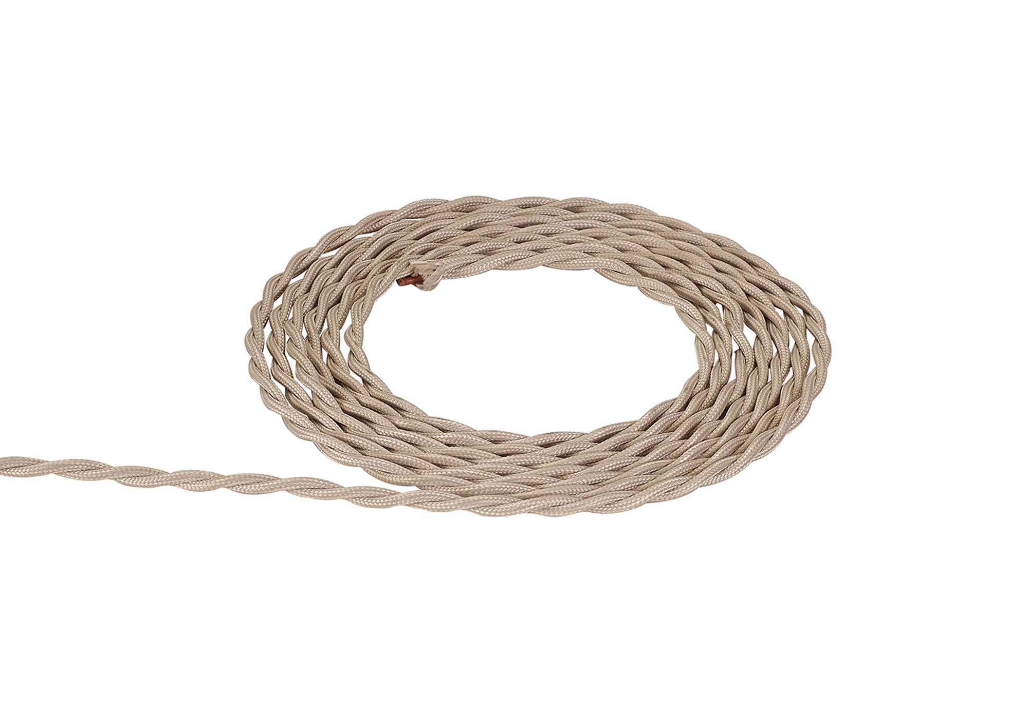 Cavo 1m Ivory Braided Twisted 2 Core 0.75mm Cable VDE Approved (qty ordered will be supplied as one continuous length)