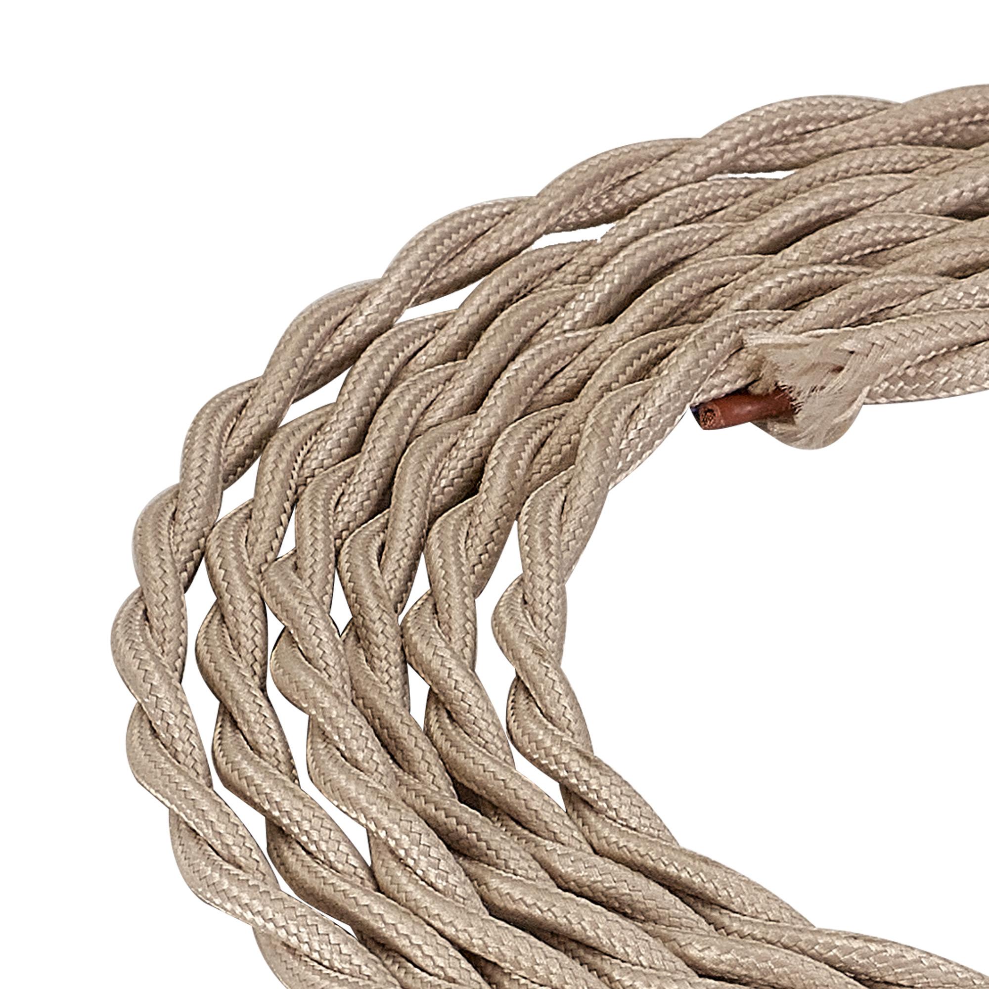 Cavo 1m Ivory Braided Twisted 2 Core 0.75mm Cable VDE Approved (qty ordered will be supplied as one continuous length)