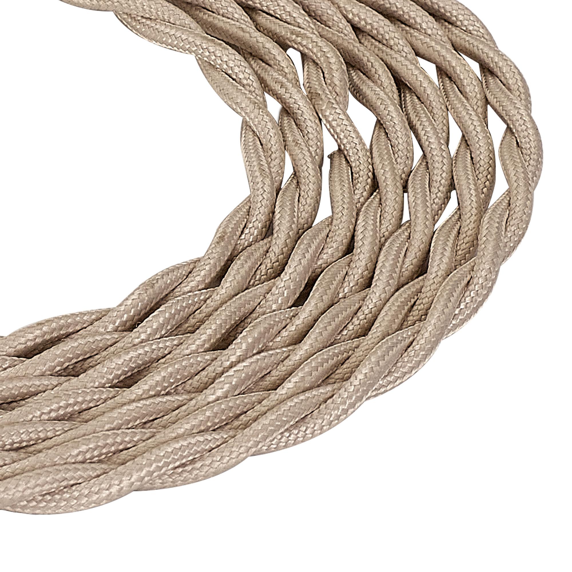 Cavo 1m Ivory Braided Twisted 2 Core 0.75mm Cable VDE Approved (qty ordered will be supplied as one continuous length)